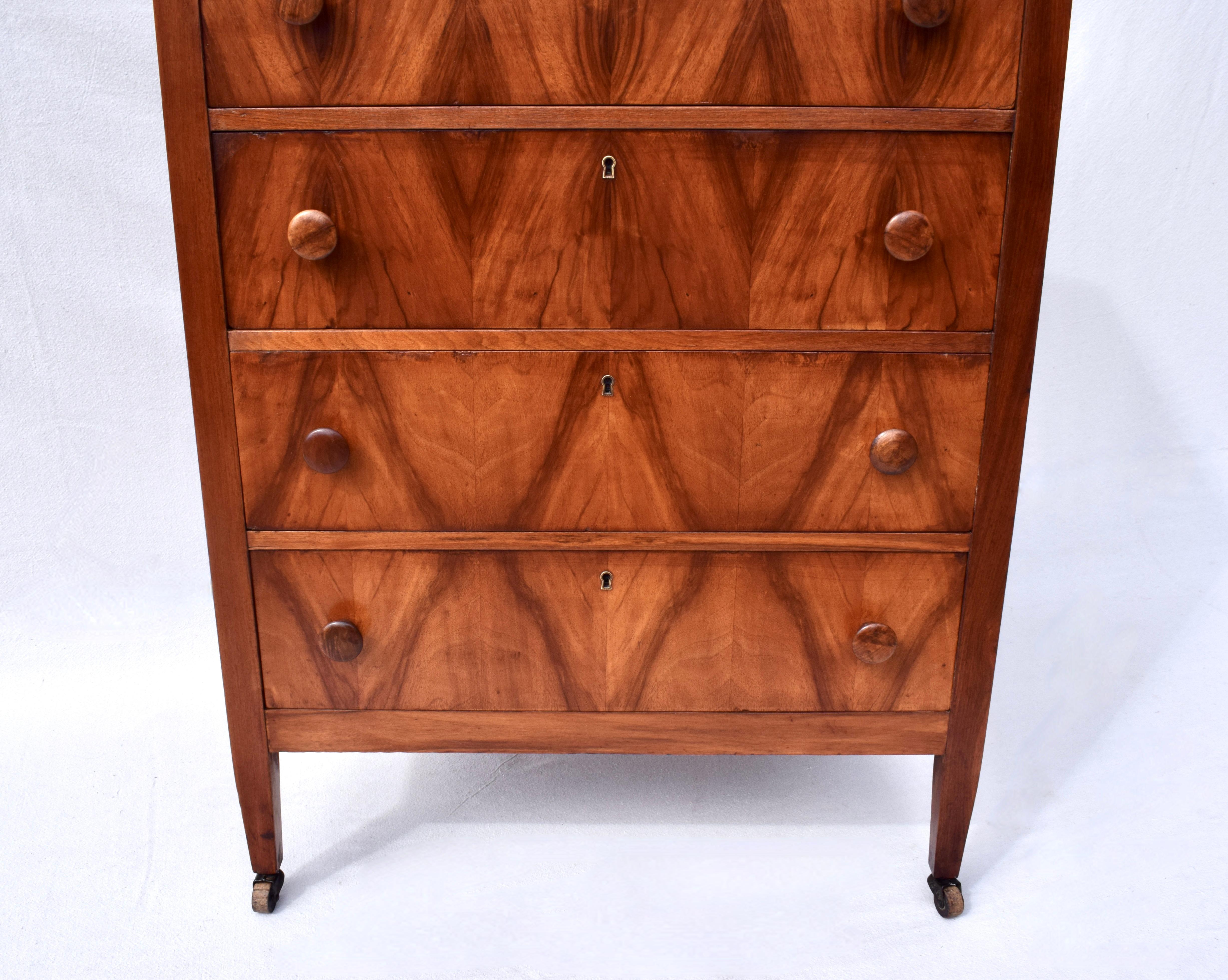 Book-Matched Flame Mahogany Chest of Drawers on Casters 1