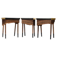 Book Matched Modern Live Edge Walnut Side Tables Drawer Leather and Brass Top