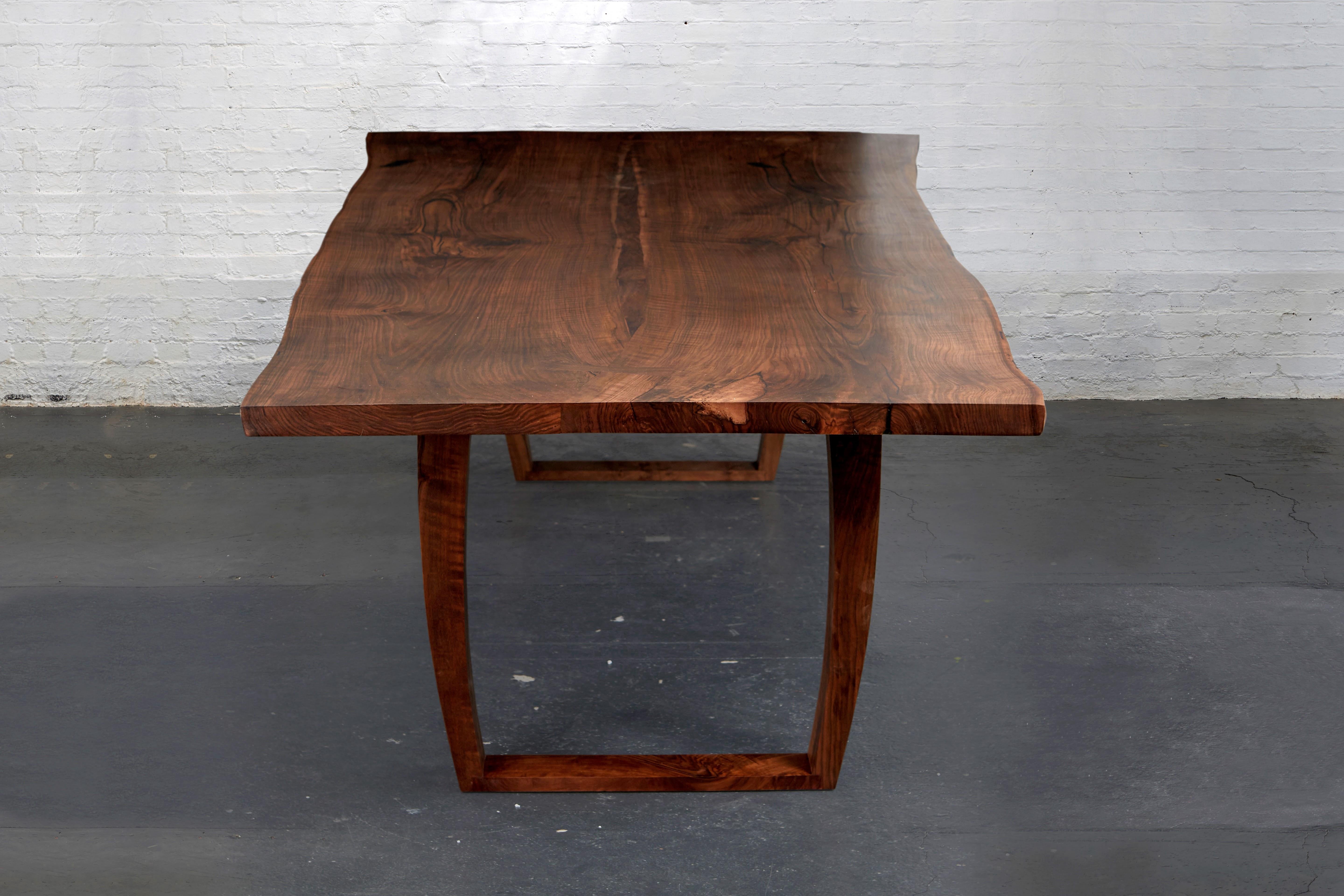 Organic Modern Book-Matched Rippled English Walnut Table For Sale