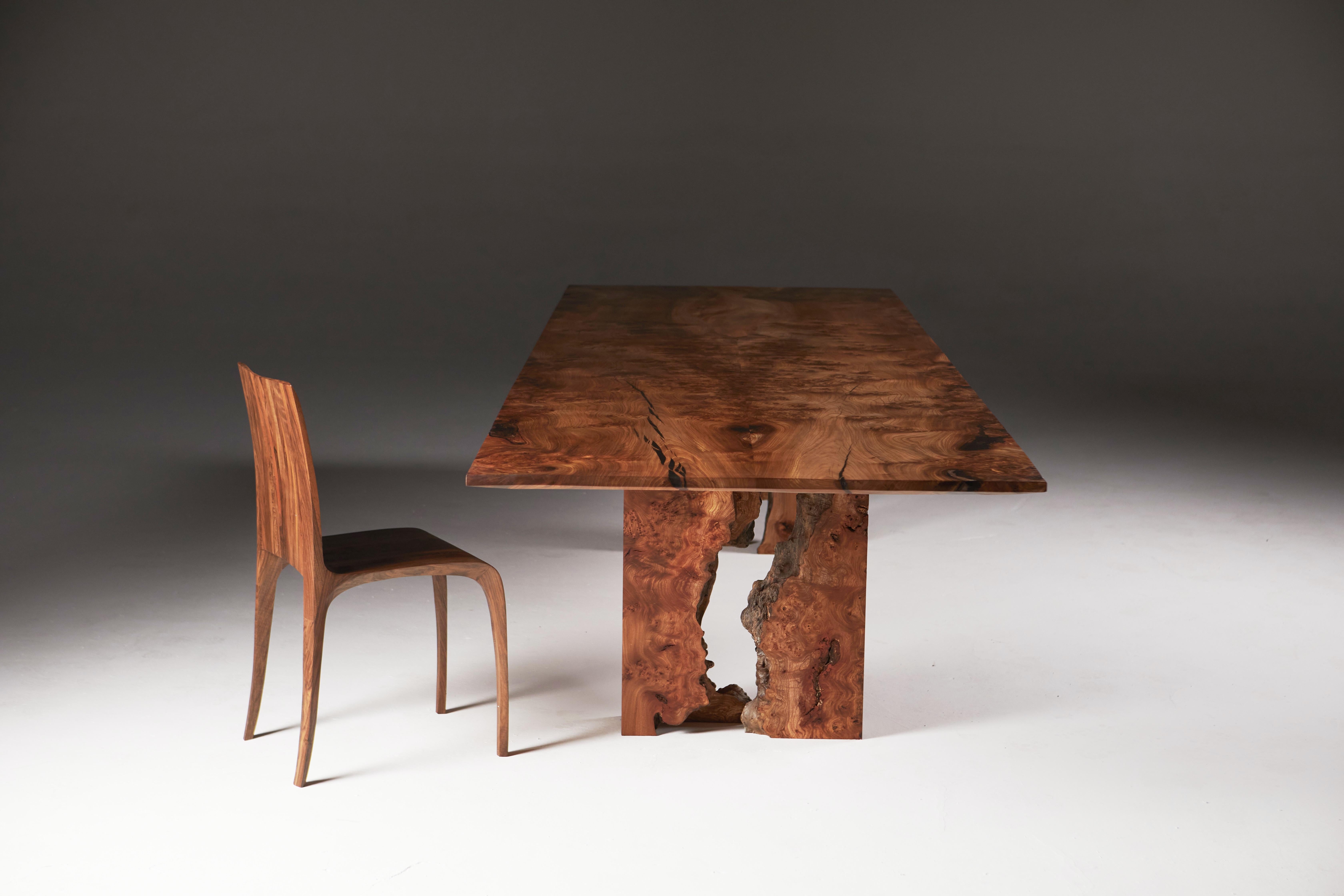 Book-Matched Scottish Burr Elm Table, inverted Live Edge Legs by Jonathan Field For Sale 5