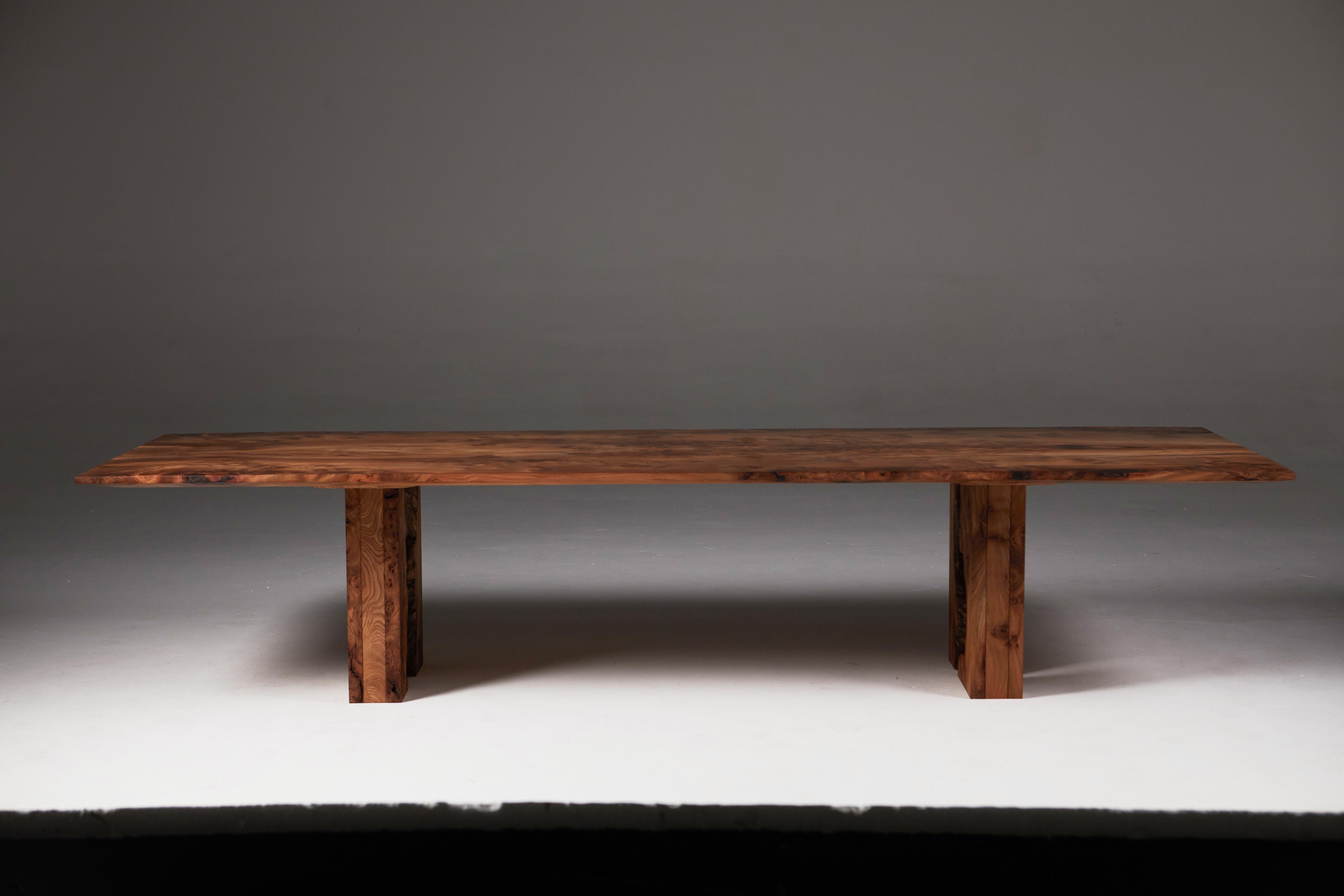 Book-Matched Scottish Burr Elm Table, inverted Live Edge Legs by Jonathan Field For Sale 6