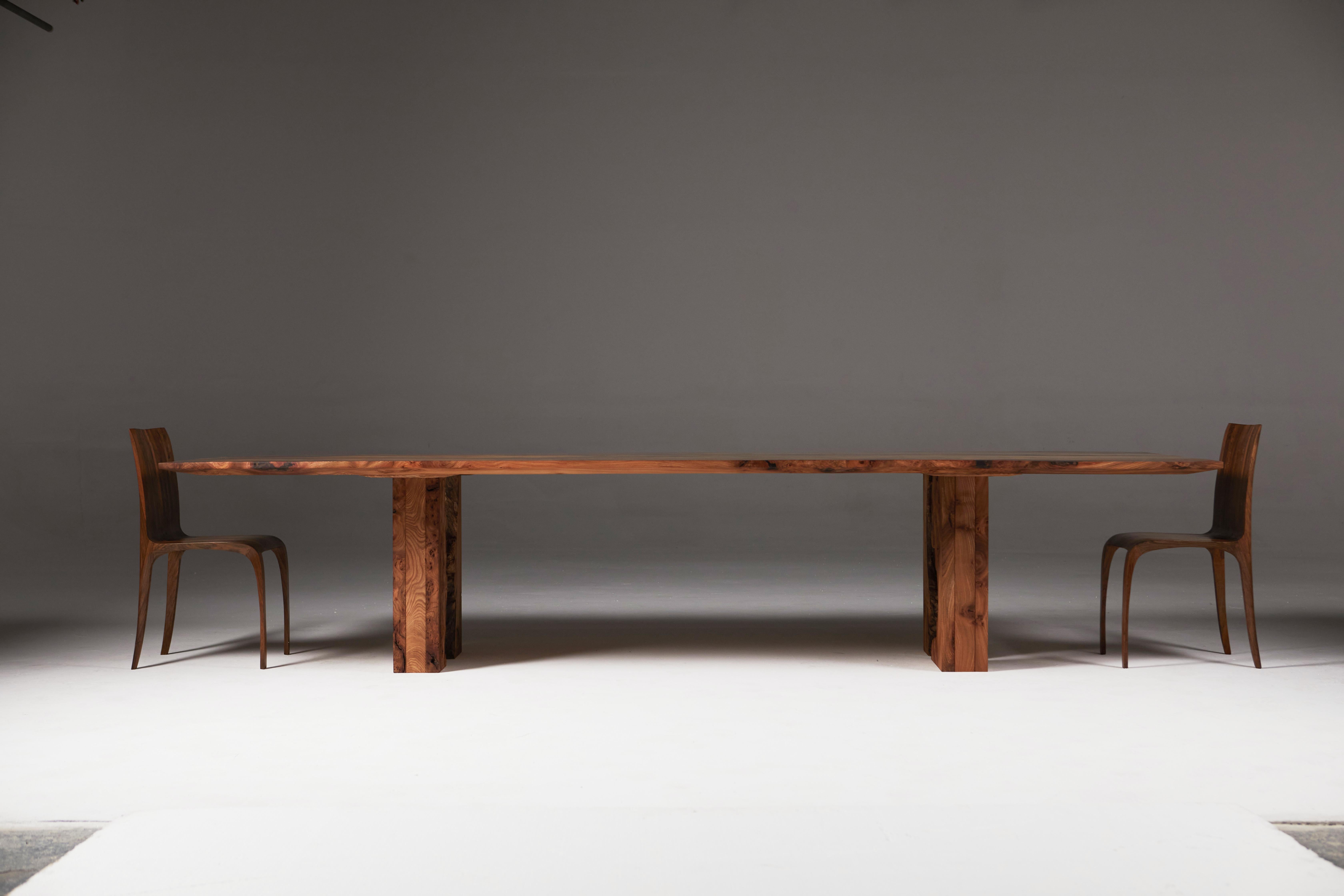 Book-Matched Scottish Burr Elm Table, inverted Live Edge Legs by Jonathan Field For Sale 7