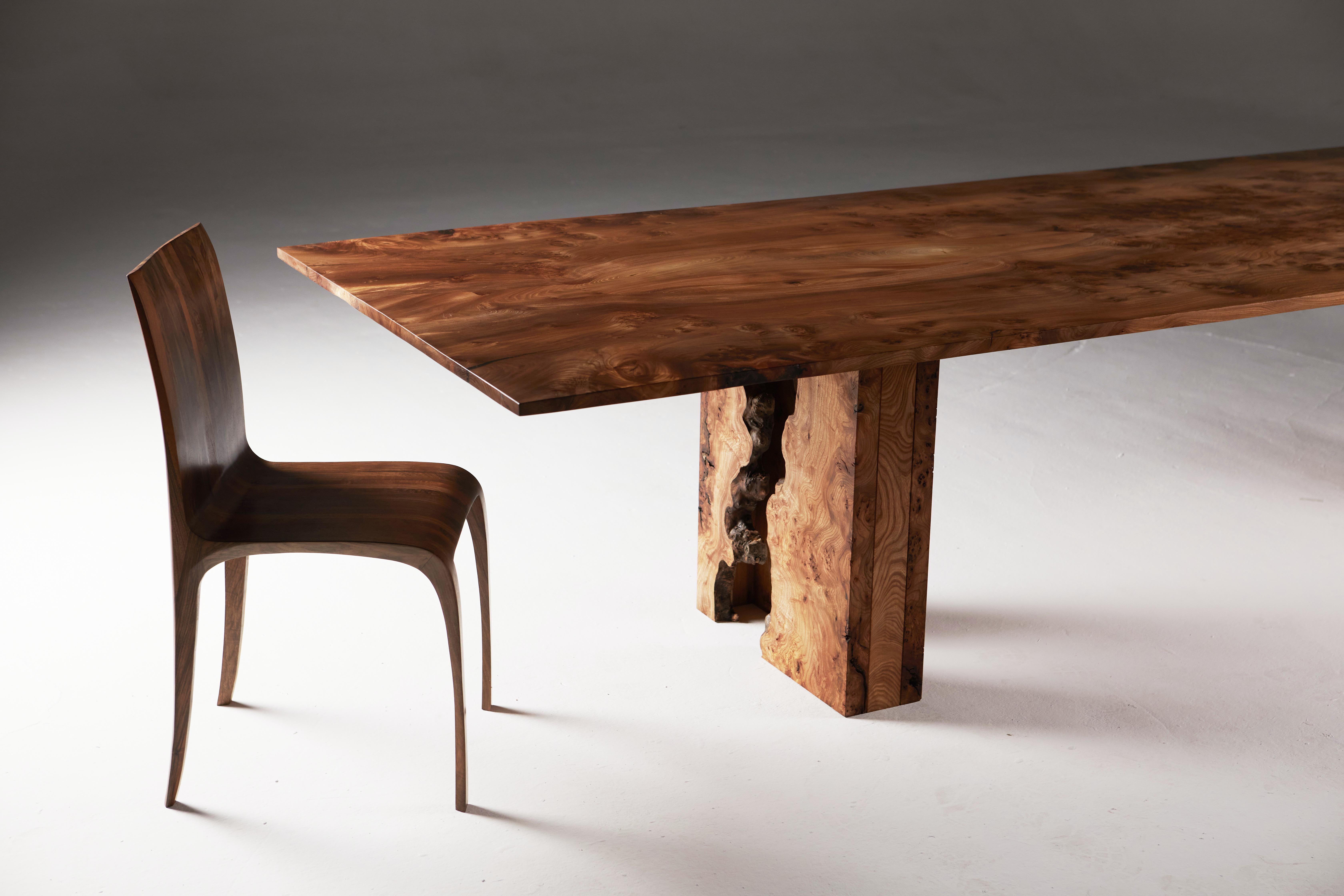 Book-Matched Scottish Burr Elm Table, inverted Live Edge Legs by Jonathan Field For Sale 8