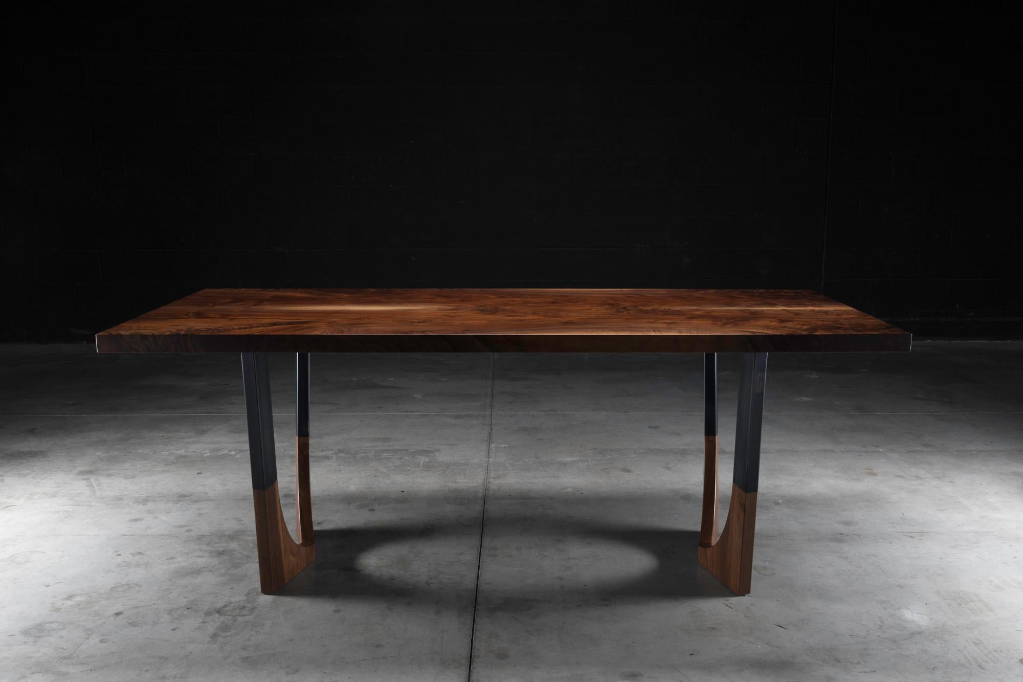 American Bookmatched Walnut Dining Table with Black Steel Legs 