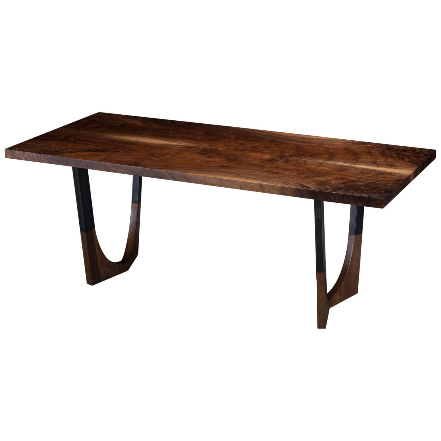 Bookmatched Walnut Dining Table with Black Steel Legs "Lafayette Dining Table"