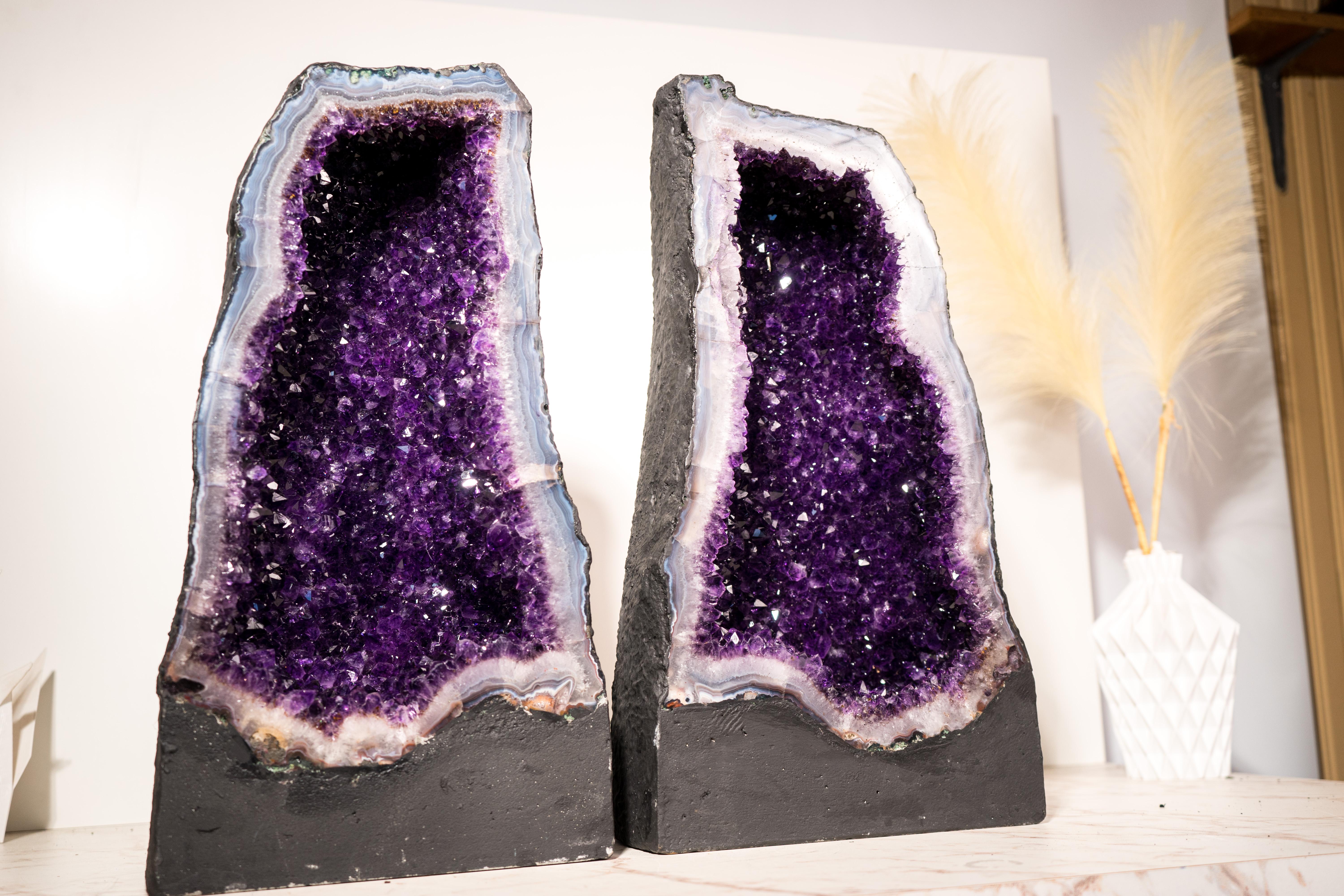 Brazilian Book-Matching Pair of Rare Large Amethyst Geode Cathedrals For Sale