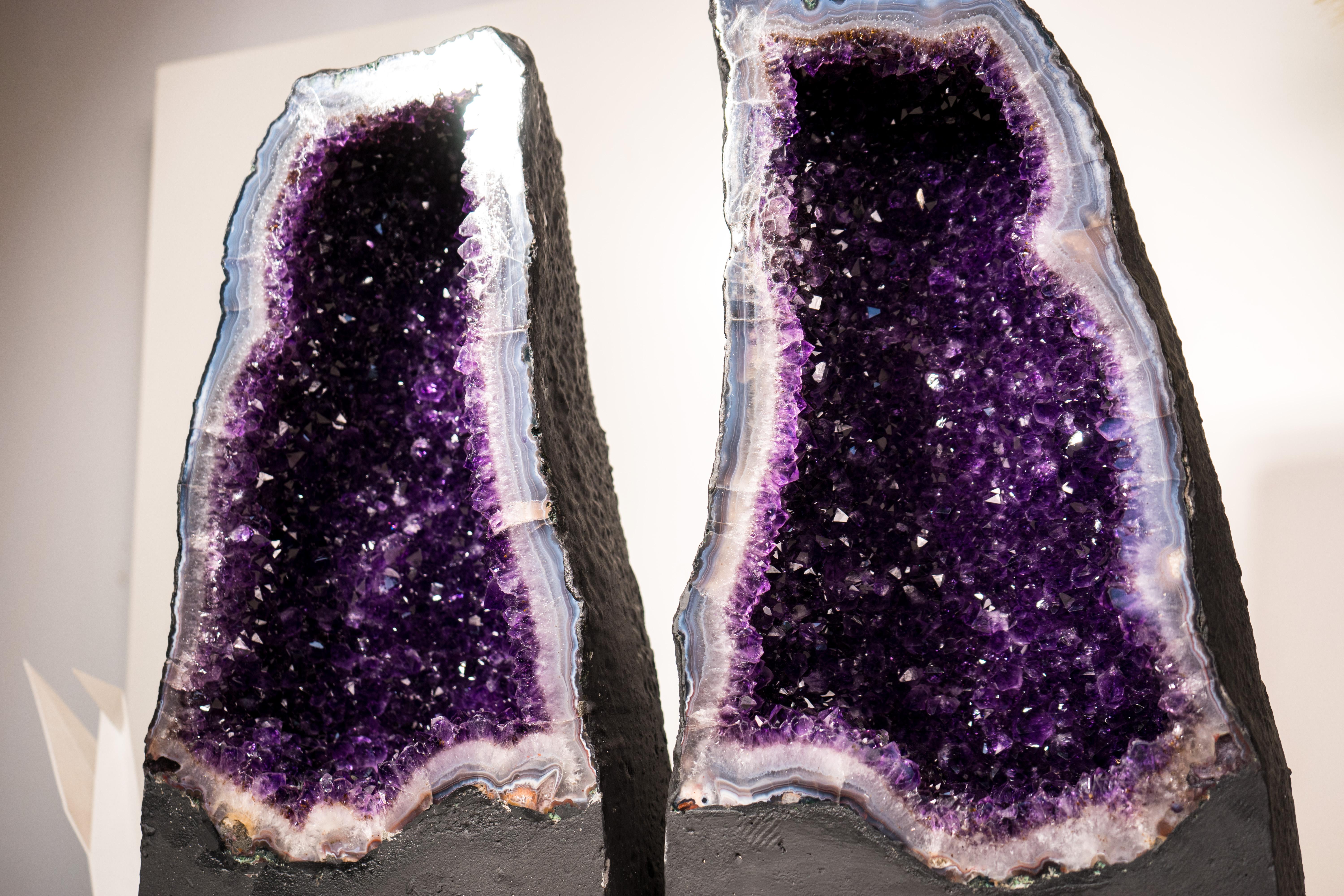 Contemporary Book-Matching Pair of Rare Large Amethyst Geode Cathedrals For Sale