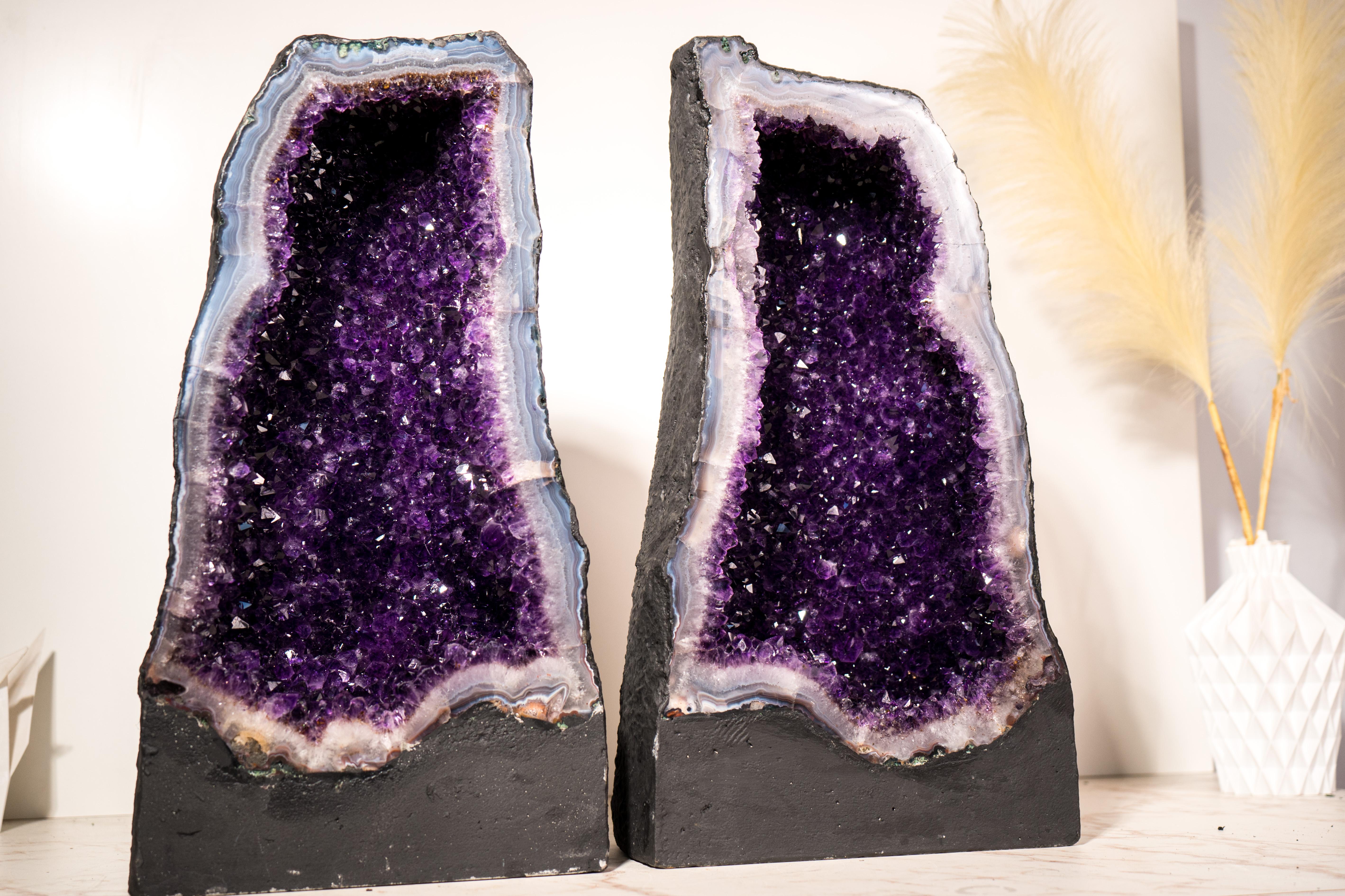Crystal Book-Matching Pair of Rare Large Amethyst Geode Cathedrals For Sale