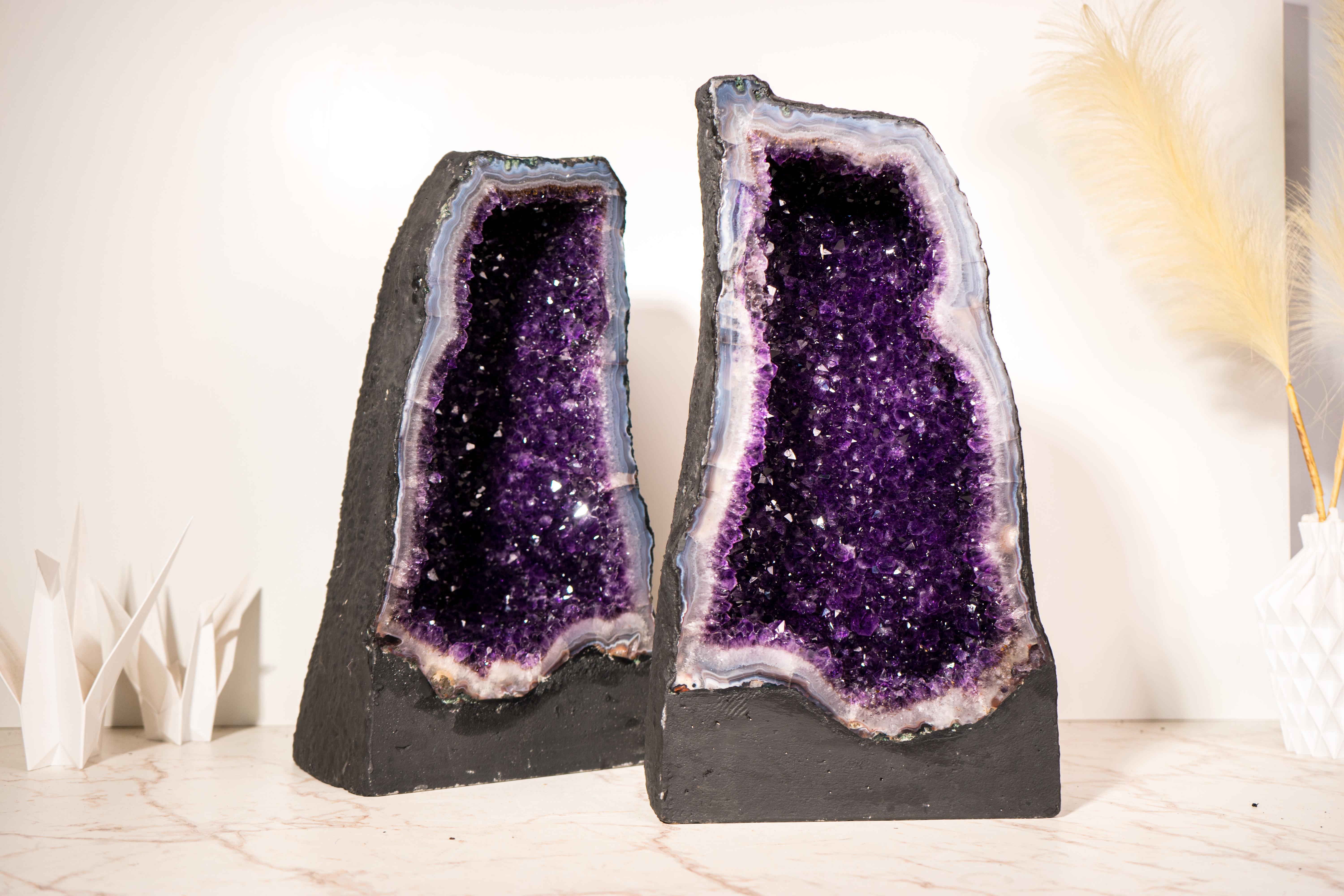 Book-Matching Pair of Rare Large Amethyst Geode Cathedrals For Sale 1