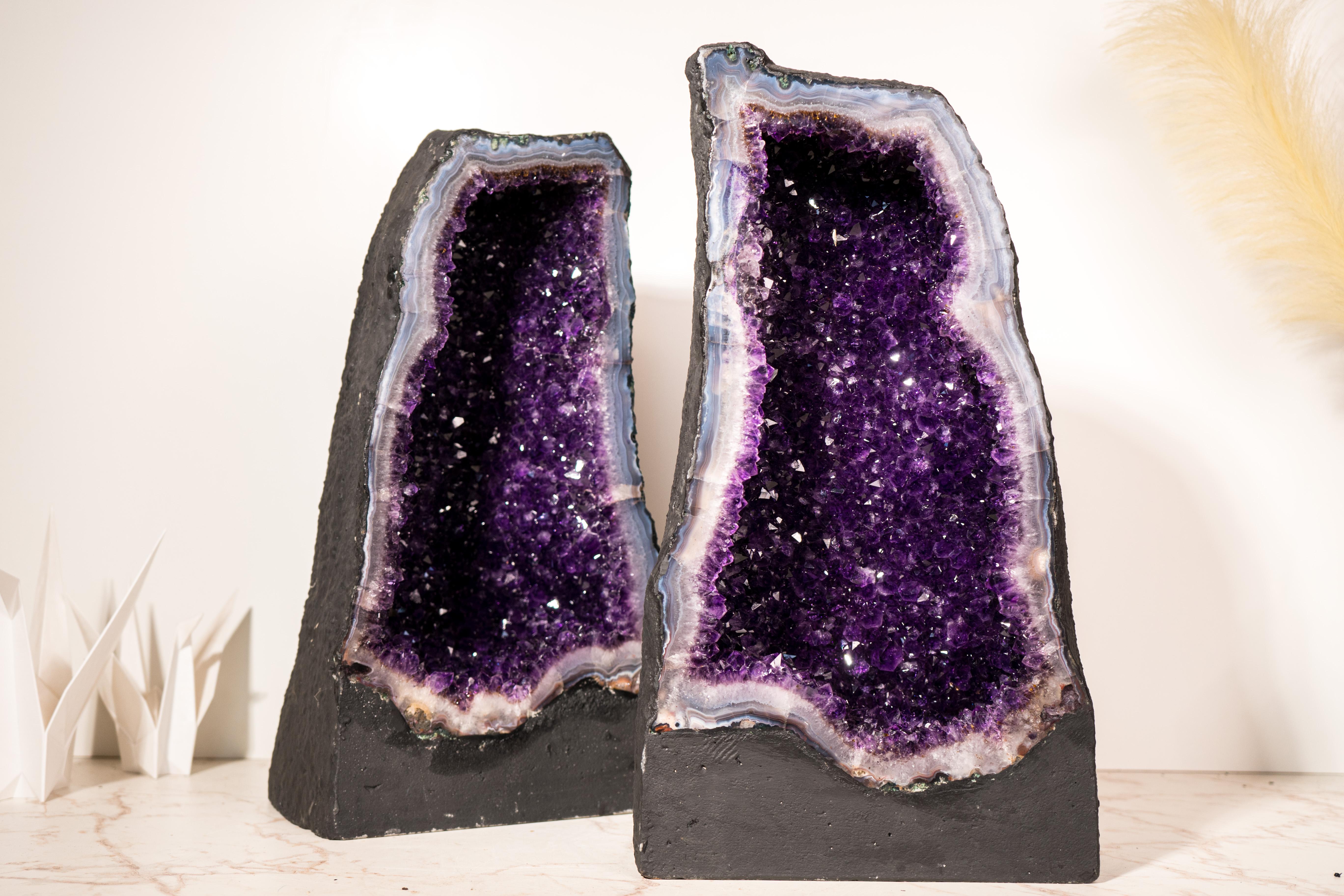 Book-Matching Pair of Rare Large Amethyst Geode Cathedrals For Sale 2