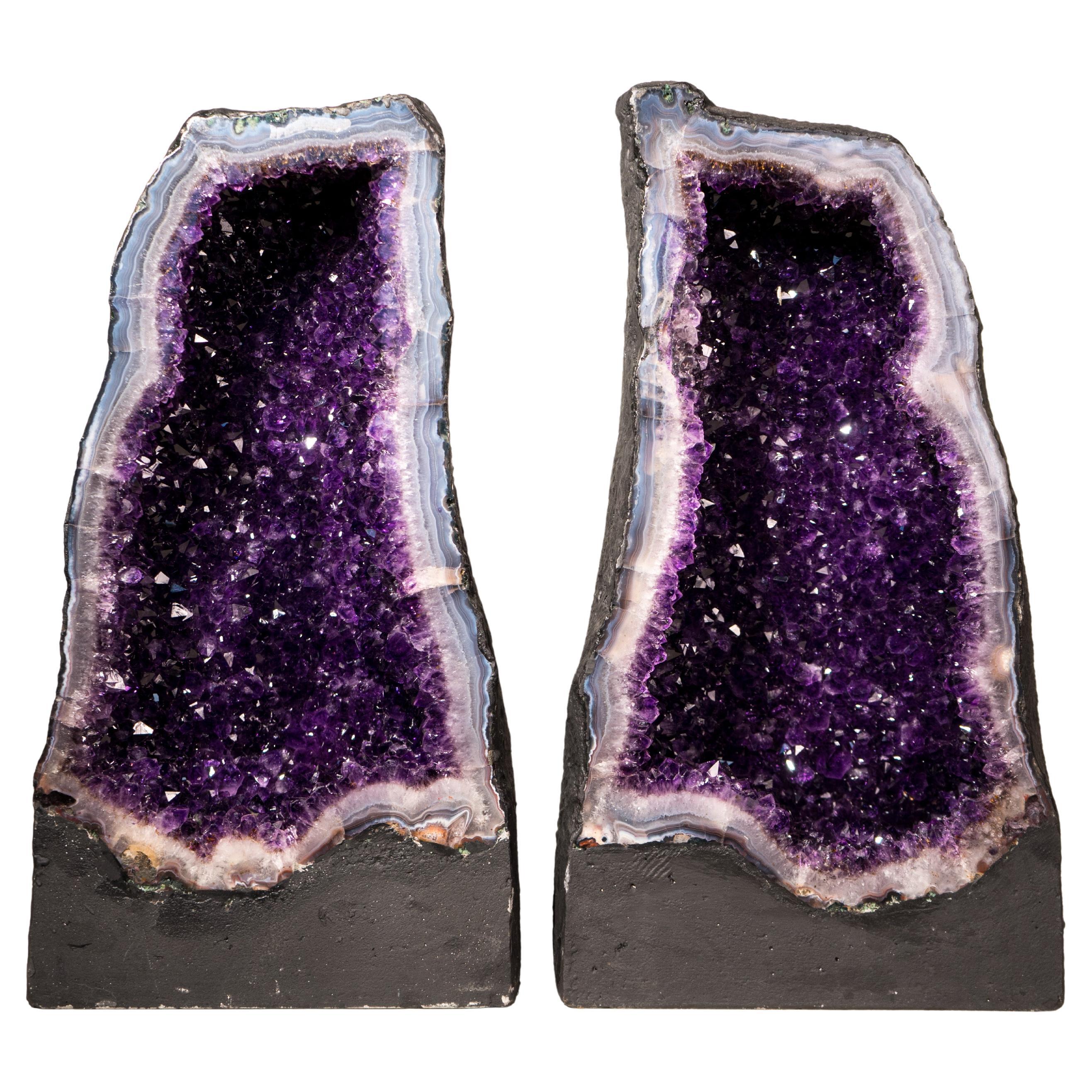 Book-Matching Pair of Rare Large Amethyst Geode Cathedrals