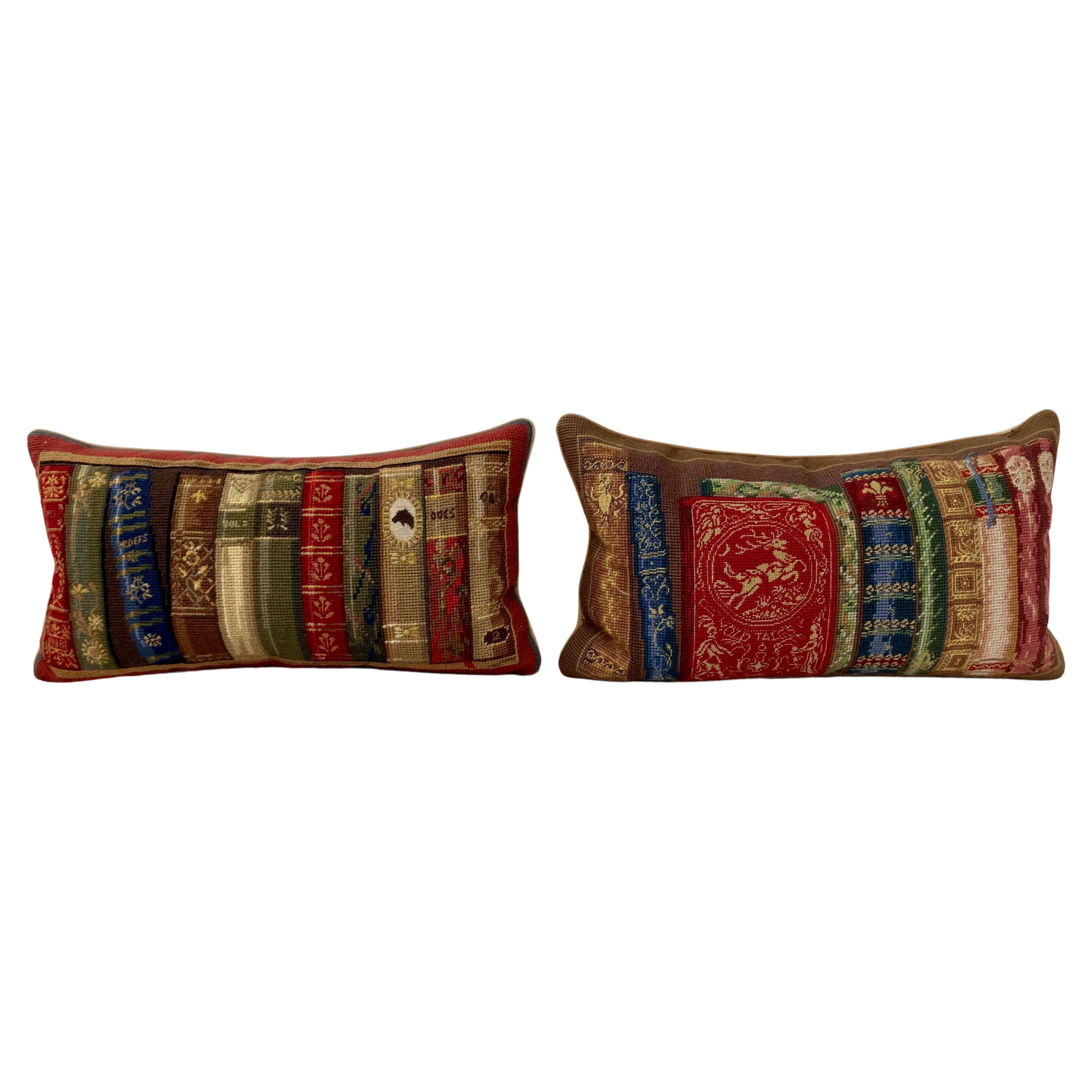 Book Needlepoint Pillows, a Pair