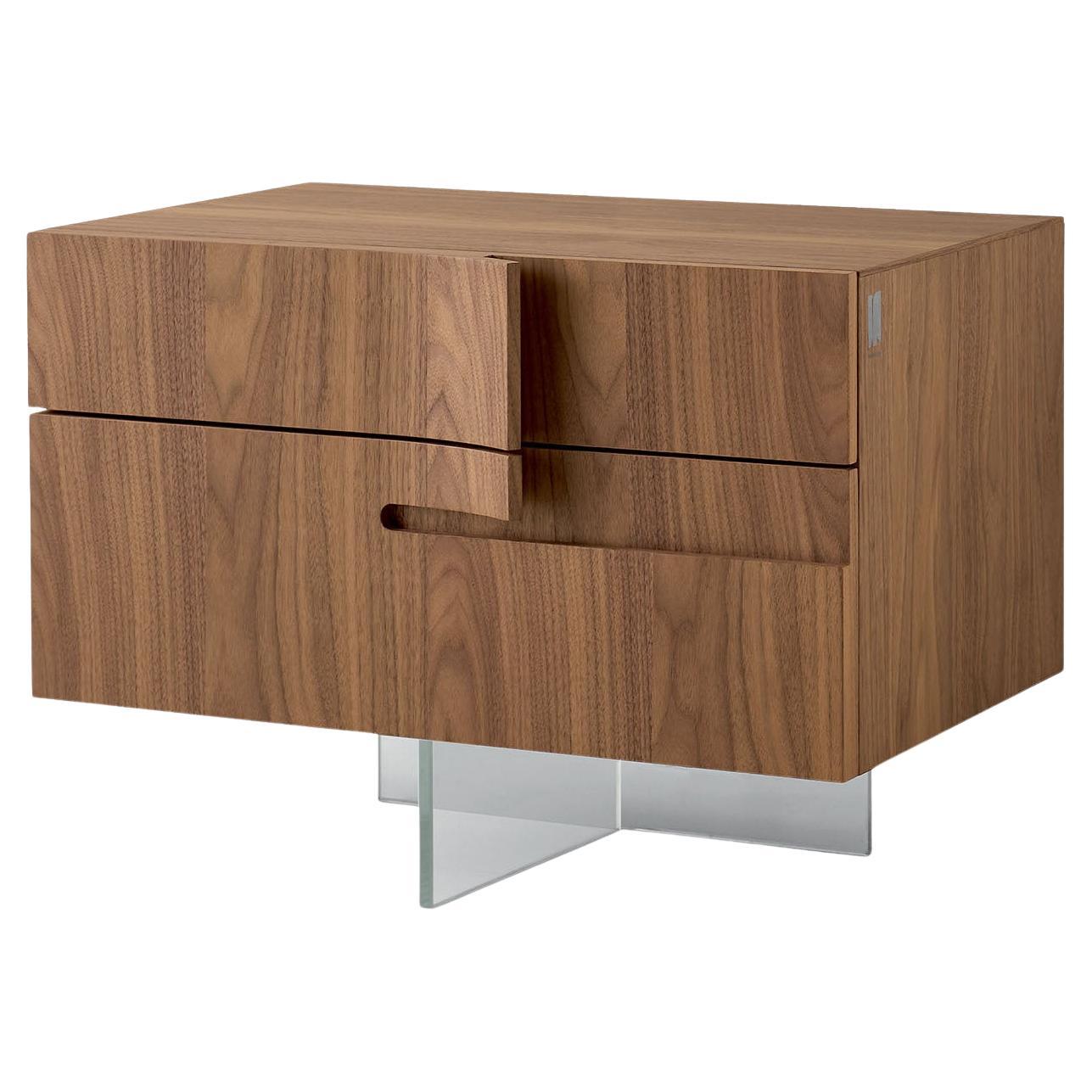 Book Nightstand in Walnut Canaletto With Glass Base by Modesign