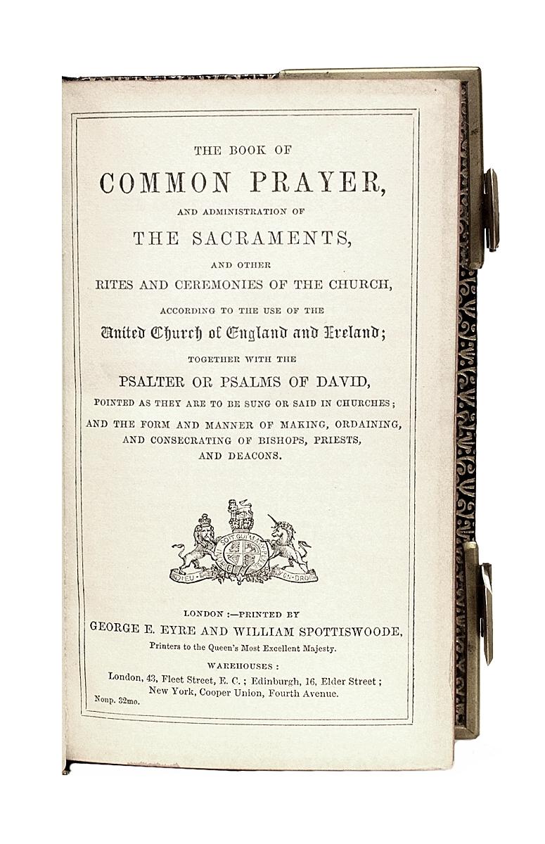 Book of Common Prayer, c. 1870, Leather Bound, with Brass Mounts & Clasps In Good Condition In Hillsborough, NJ