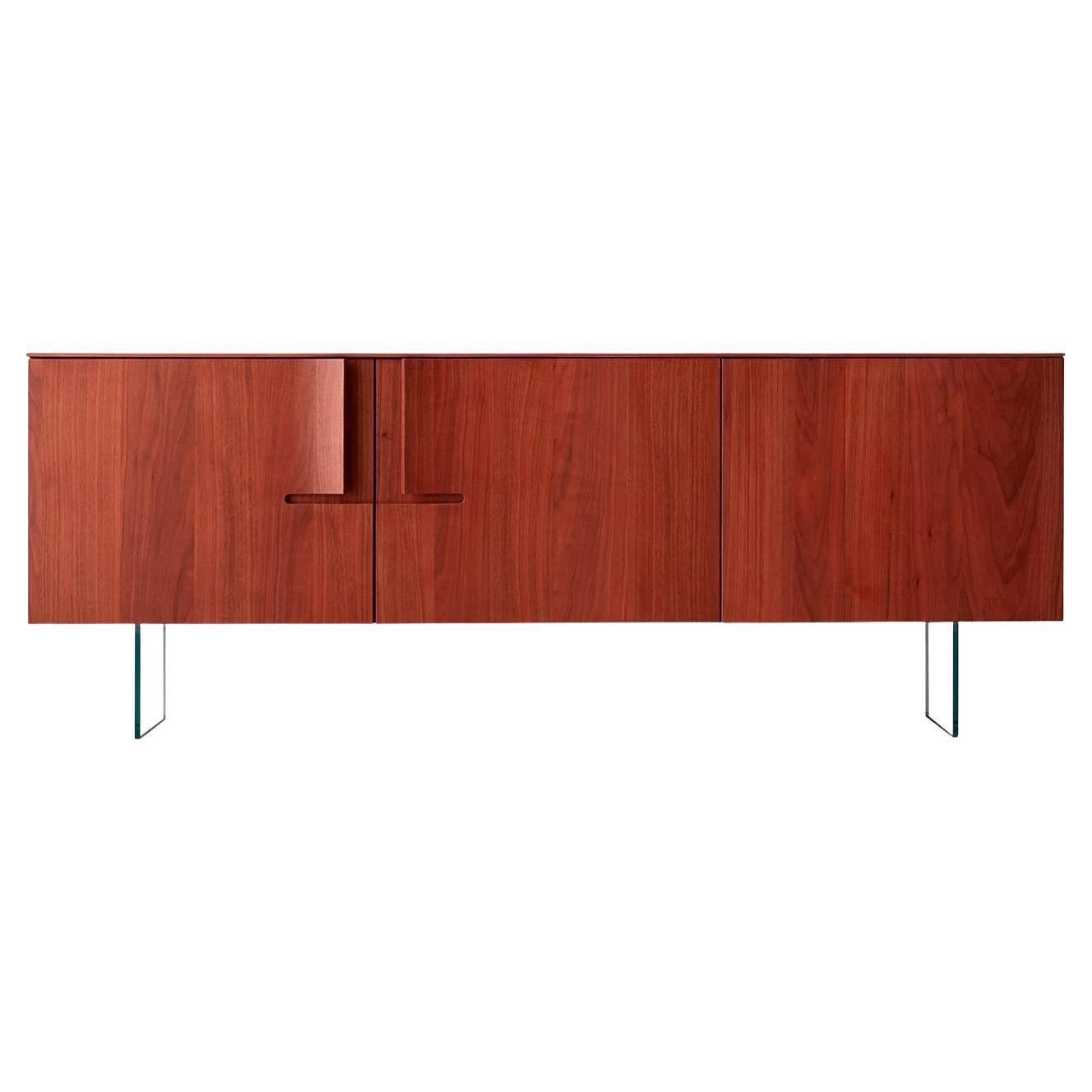 Credenza Book in noce rosso con ripiani in vetro in vendita