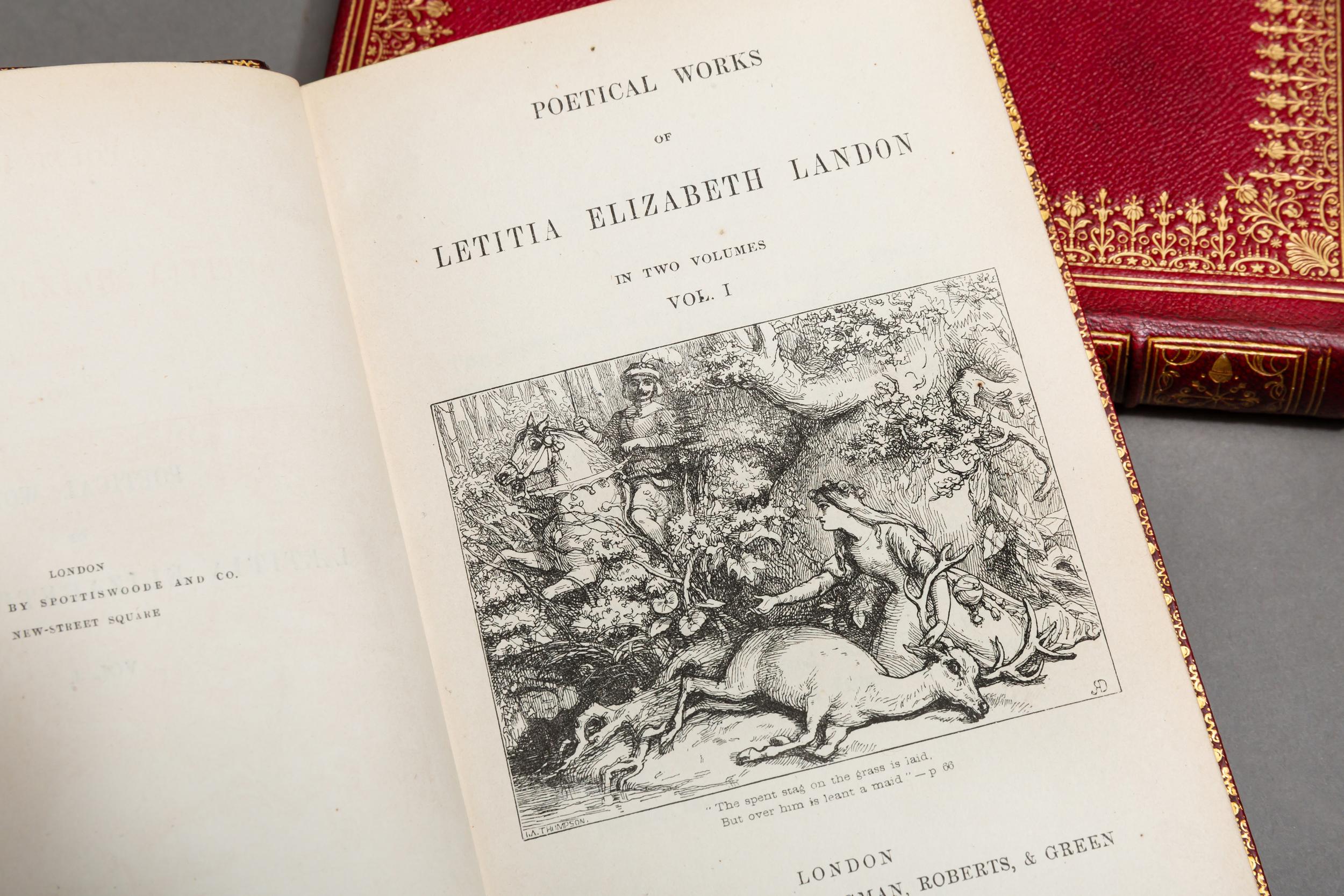 19th Century 'Book Sets' 2 Volumes, Letitia Elizabeth Landon, the Poetical Works
