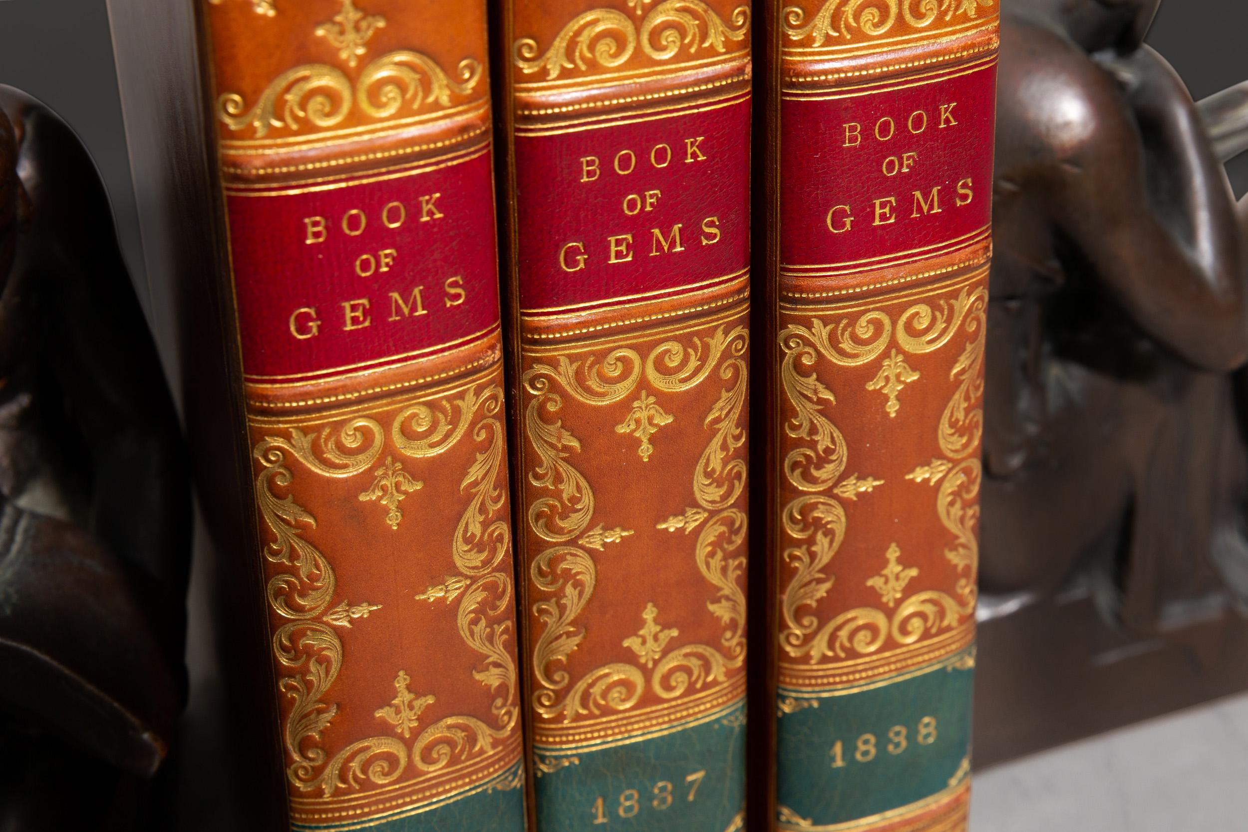 3 Volumes. S. C. Hall. The Book of Gems: Poets and Artists of Great Britain. Bound in full tan polished calf by Zaehnsdorf. All edges gilt, raised bands, ornate gilt on spines, marbled endpapers, red & green labels. Illustrated.
Published: London: