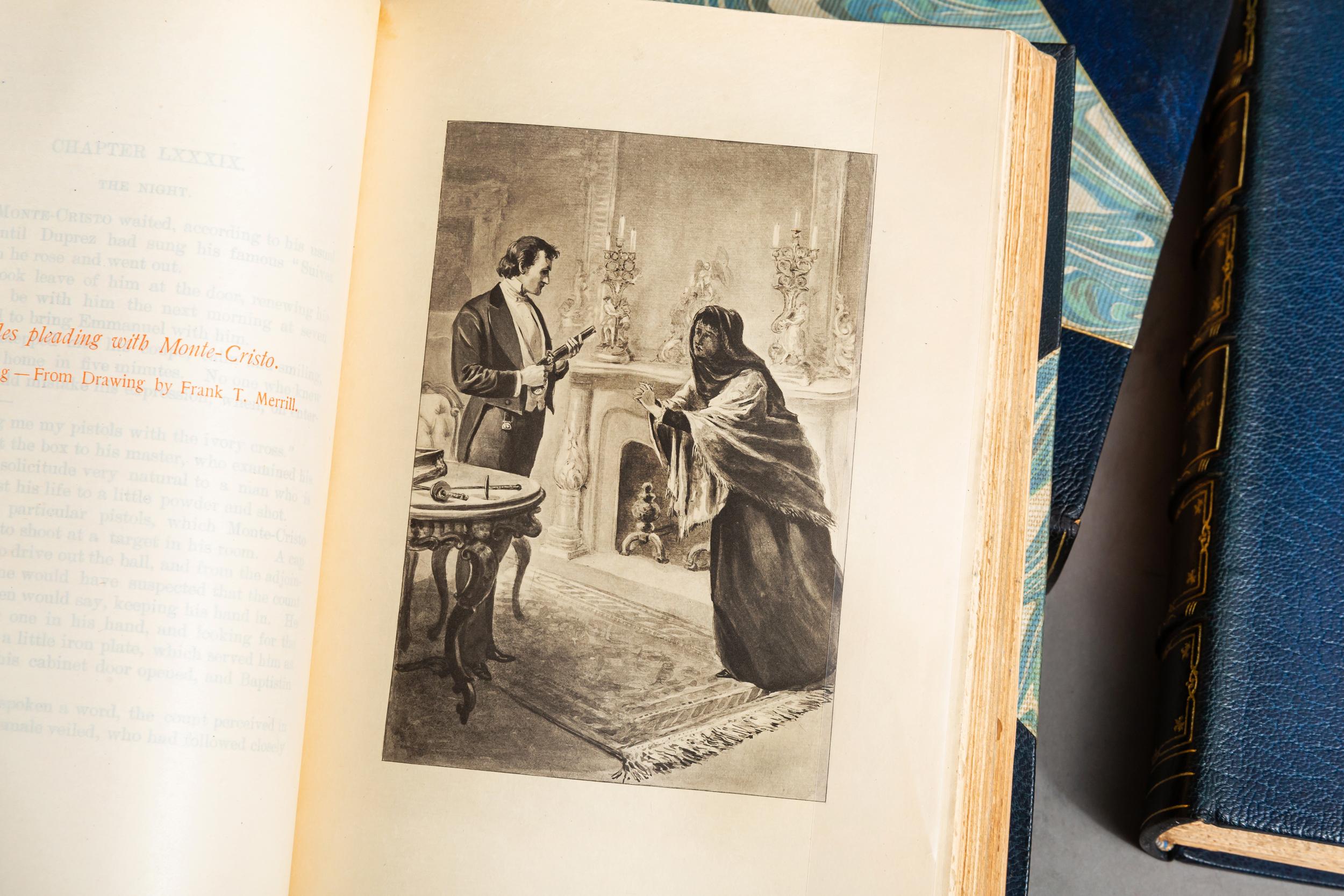 43 Volumes. Alexandre Dumas. The Complete Works. Limited to 1000 copies, this is #280. Bound in 3/4 blue morocco. Marbled endpapers, marbled boards, raised bands. With illustrations. Fine set. 
Published: Boston: Estes & Lauriat, 1895.
  