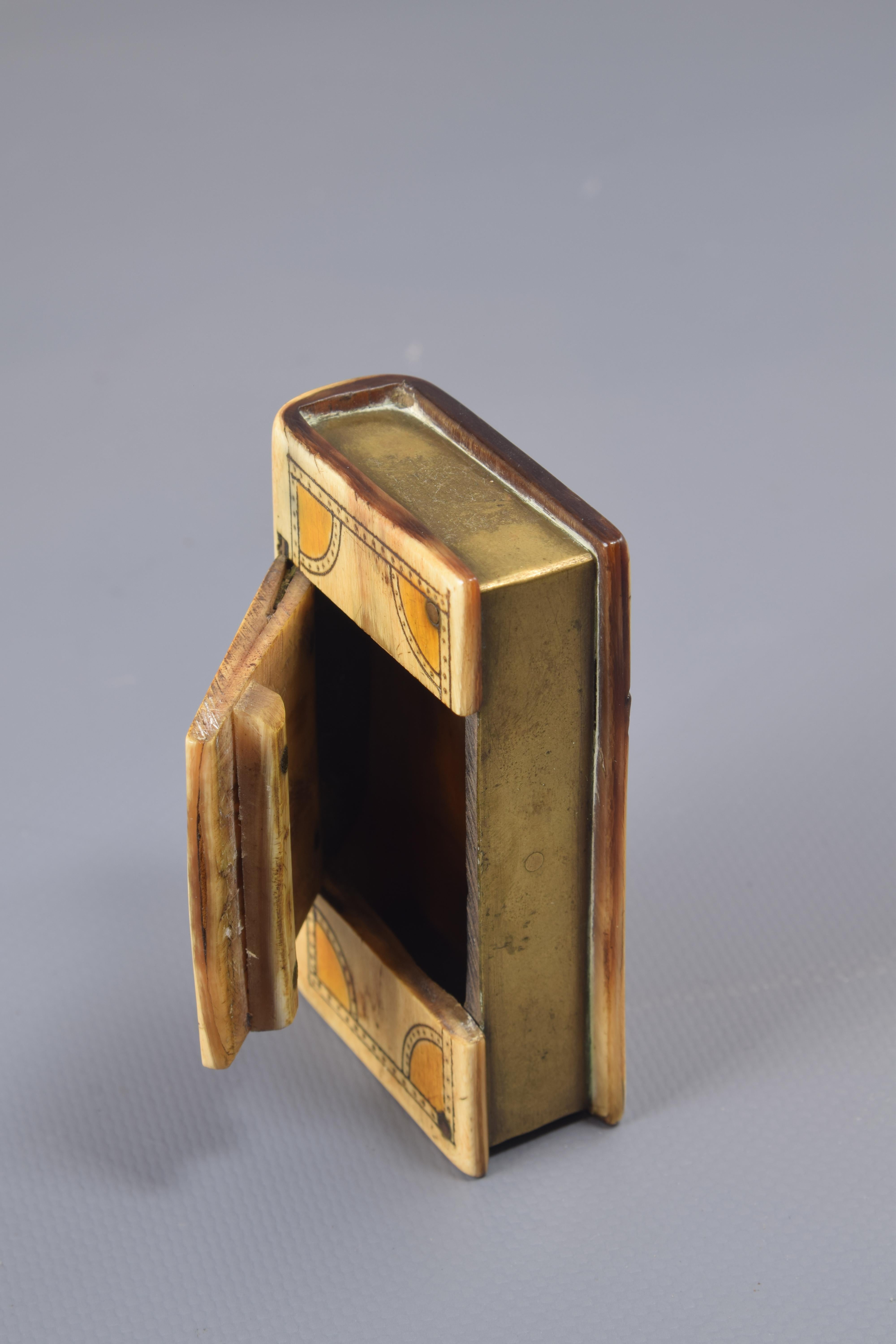 European Book Shaped Box, Horn or Antler, Metal, 19th Century For Sale