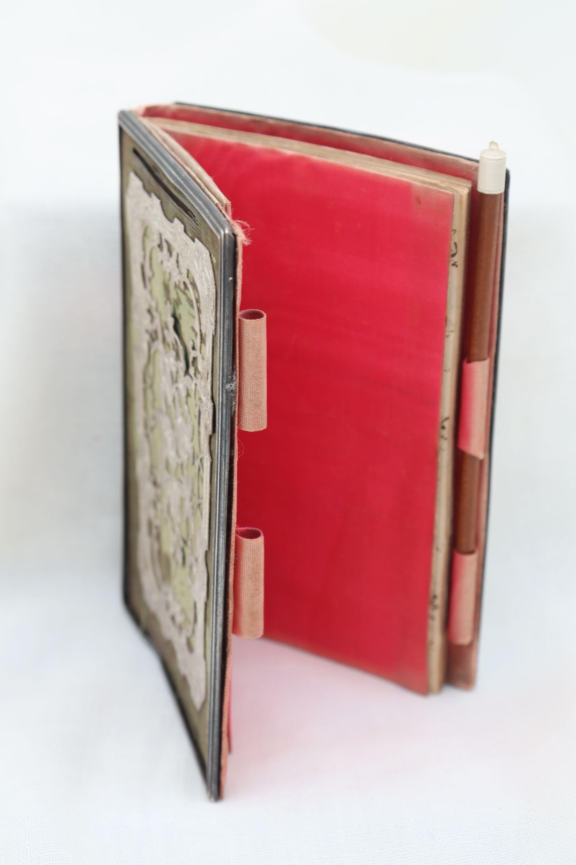Early Victorian Book shaped card case with notebook For Sale
