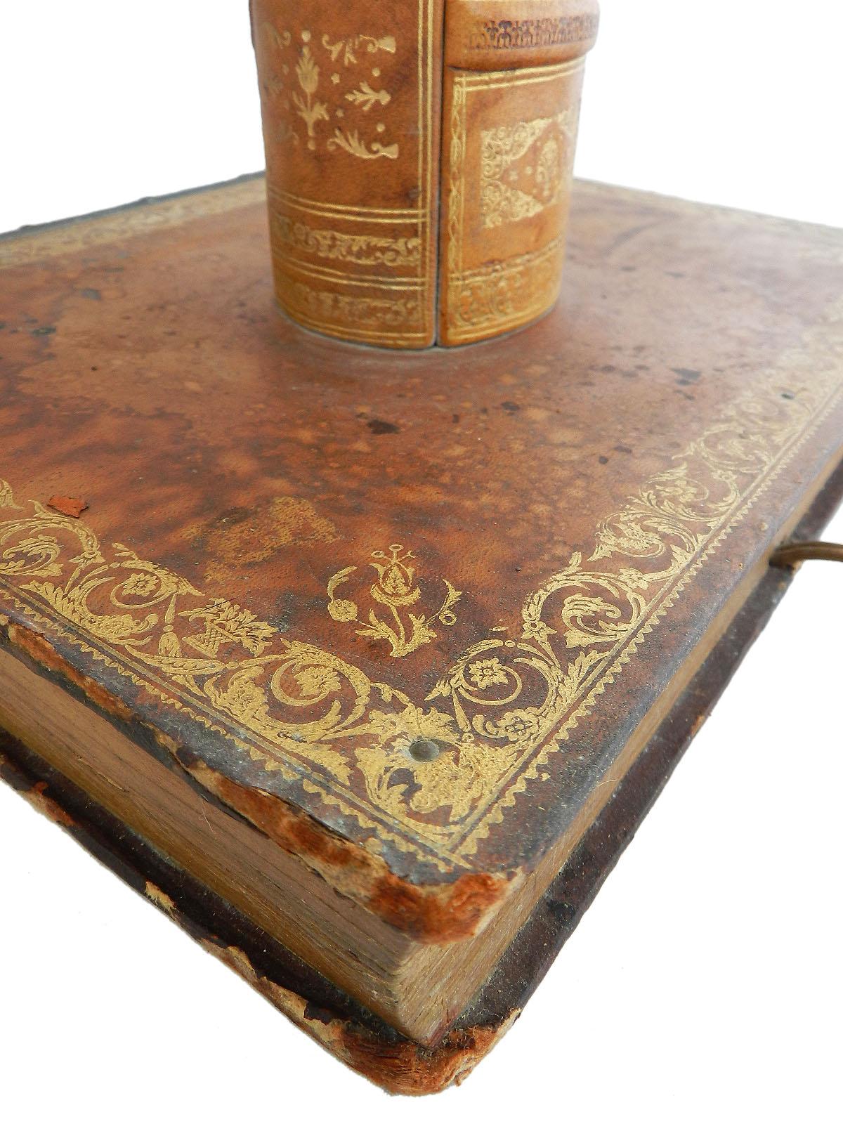 Belle Époque Book Table Lamp Leather Bound, Early 20th Century