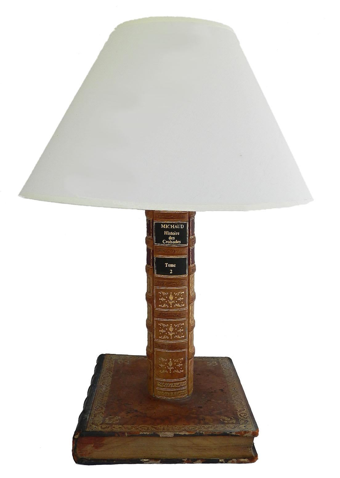French Book Table Lamp Leather Bound, Early 20th Century