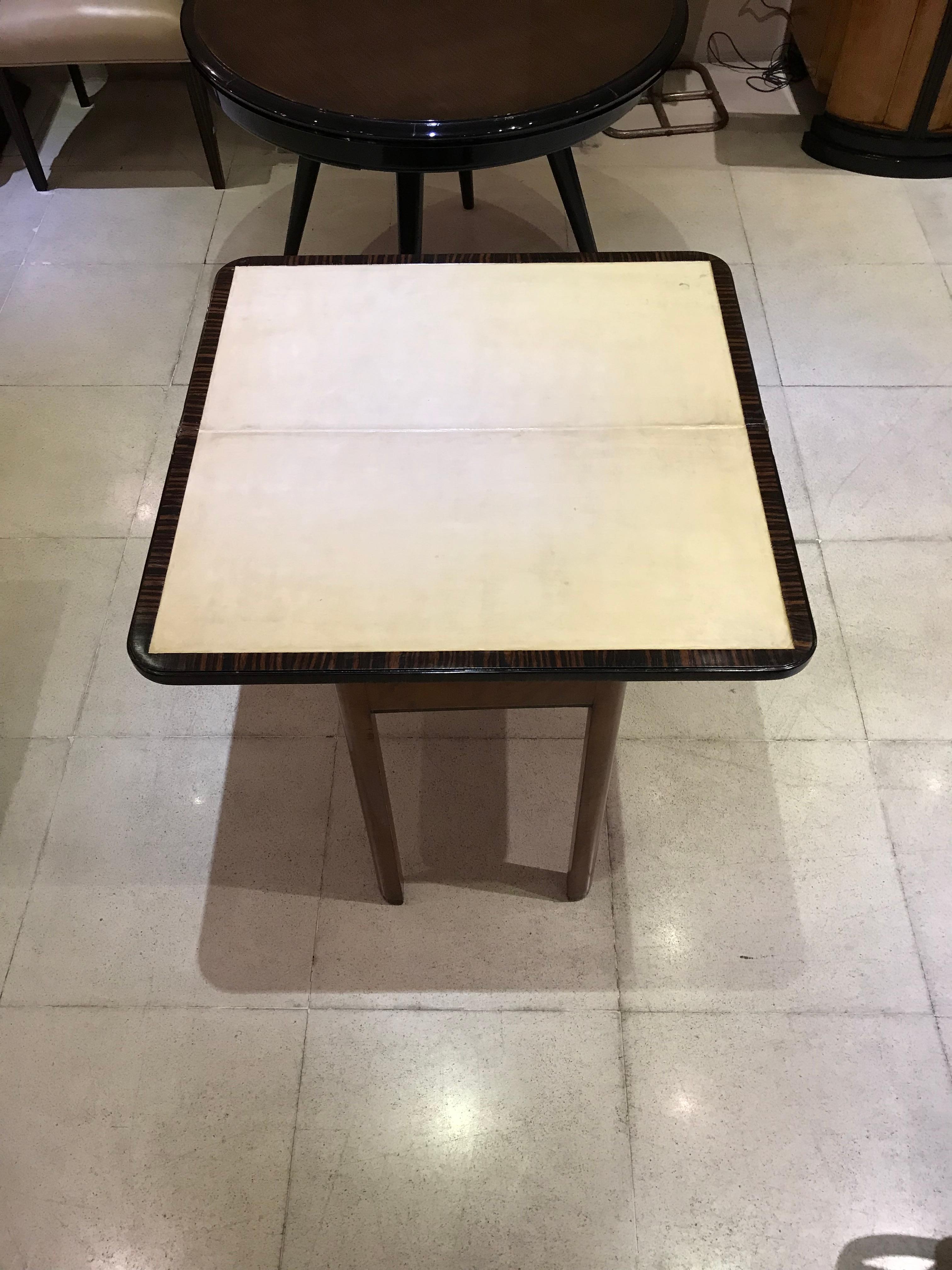 French Book Table with Wood and Parchment 'Leather',  1920, France For Sale