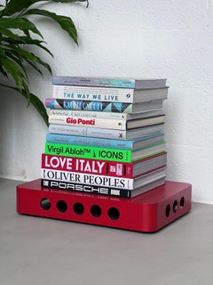 Artisanal ''Bookboard''- side table by Spinzi, bookshelf with wheels, bright red