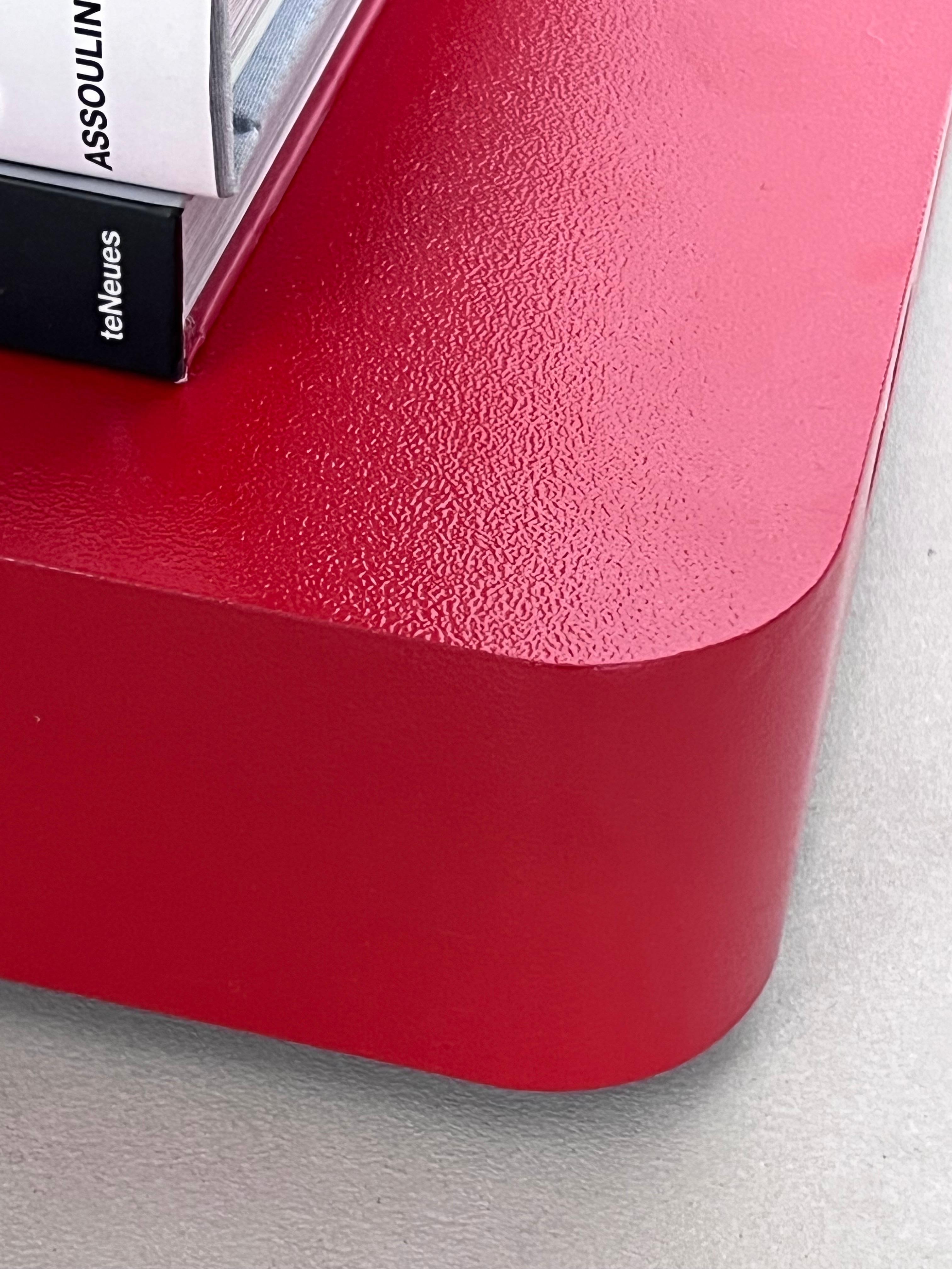Italian Artisanal ''Bookboard''- side table by Spinzi, bookshelf with wheels, bright red For Sale