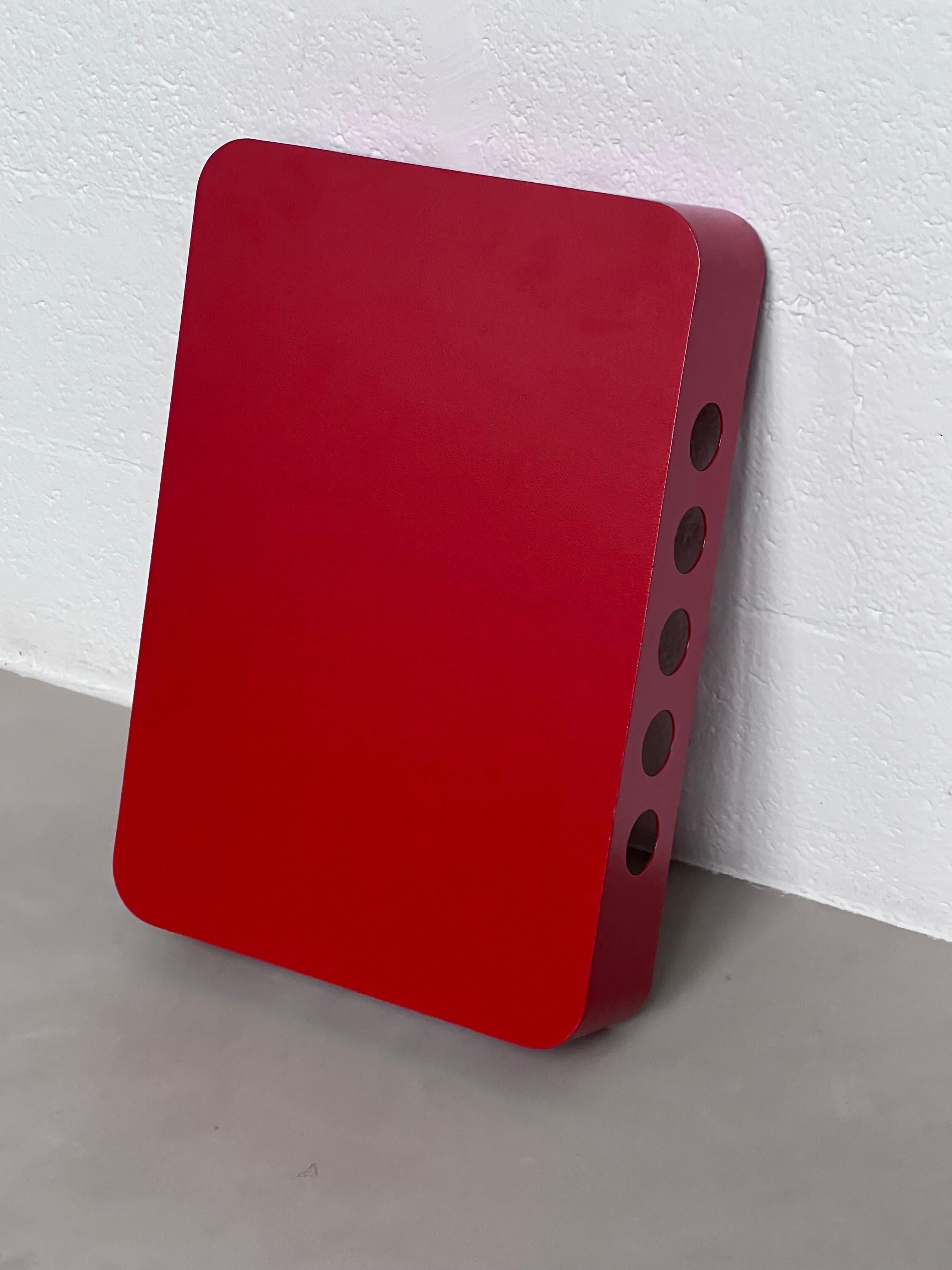 Contemporary Artisanal ''Bookboard''- side table by Spinzi, bookshelf with wheels, bright red For Sale