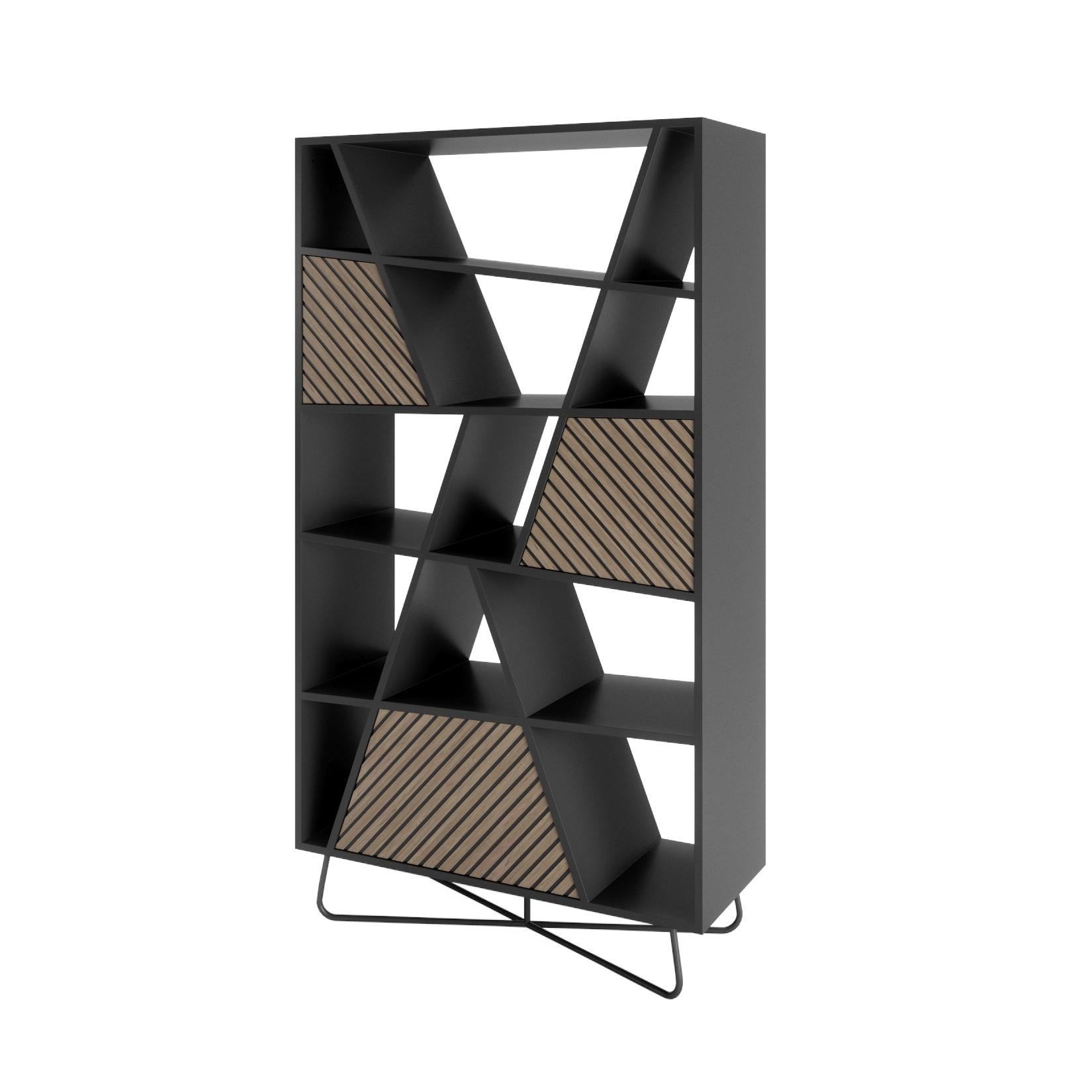 Scandinavian Modern Slide Bookcase 3 Doors For Sale