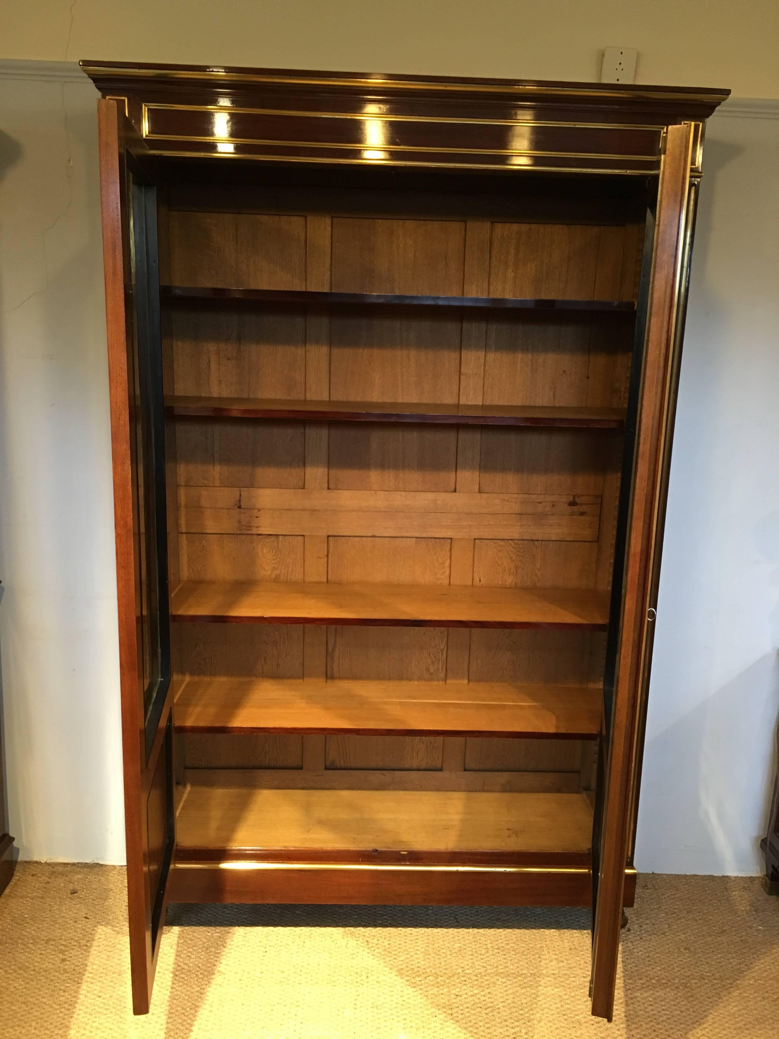 Bookcase, Two Doors Mahogany and Brass Inlaid  1