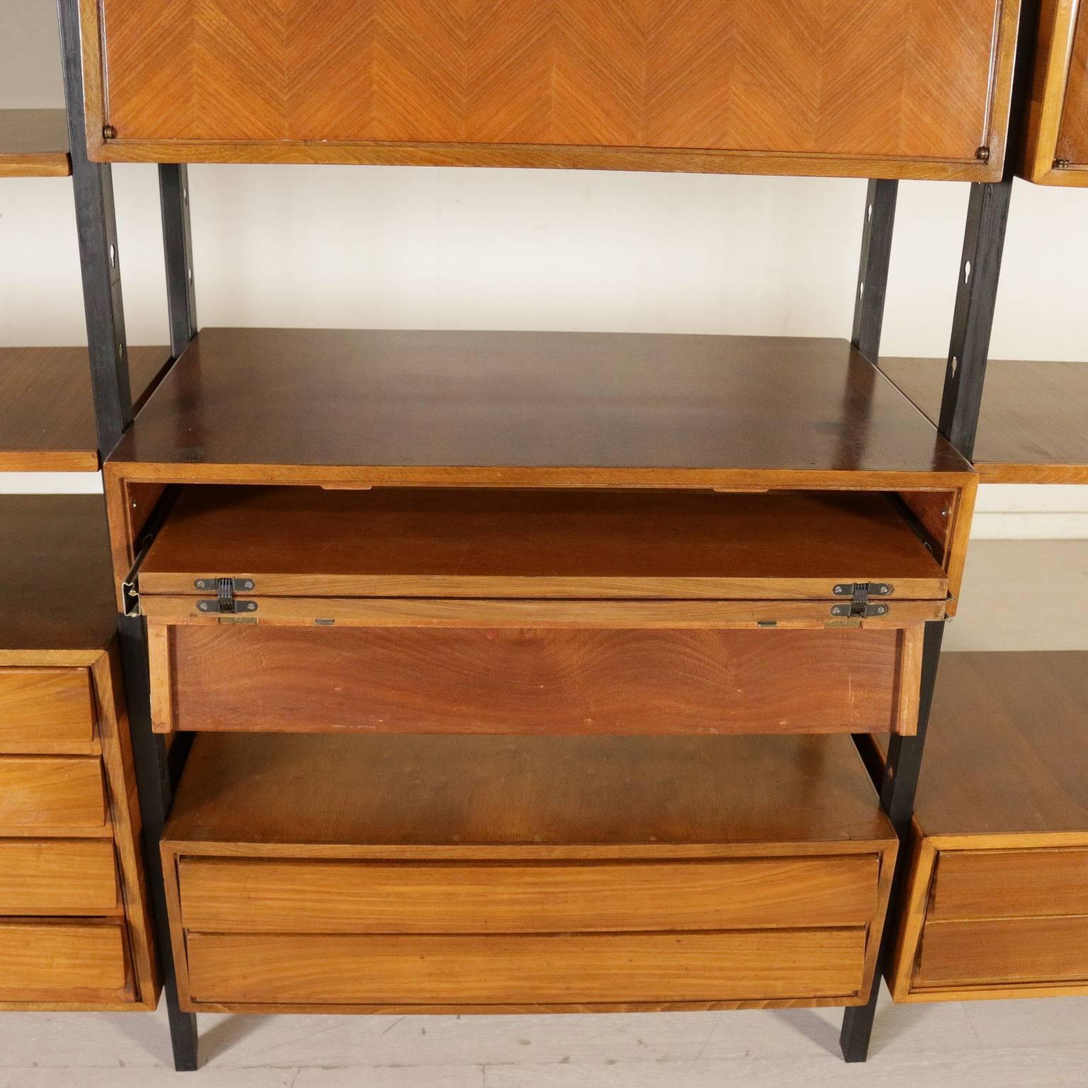 Bookcase Adjustable Elements Walnut Rosewood Vintage, Italy, 1950s-1960s 3
