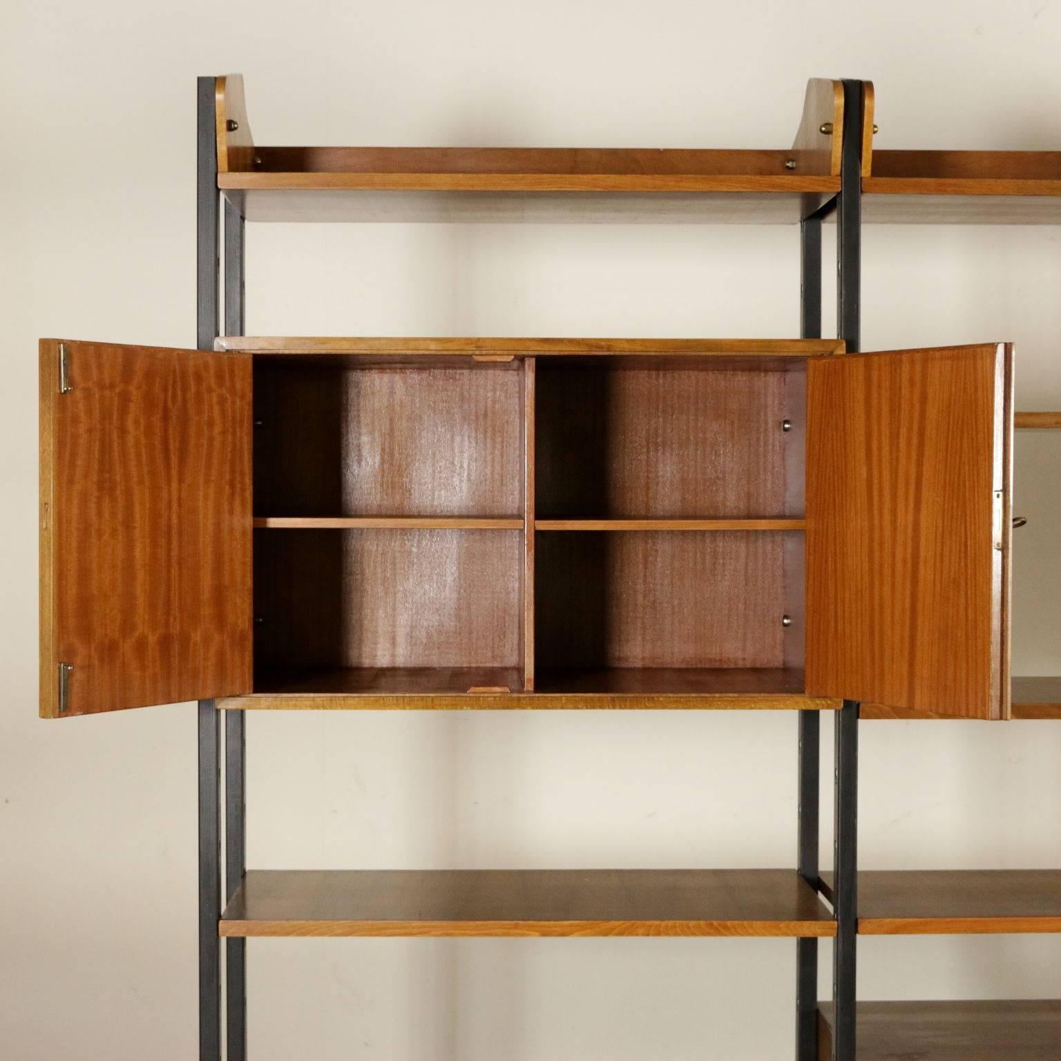 Italian Bookcase Adjustable Elements Walnut Rosewood Vintage, Italy, 1950s-1960s