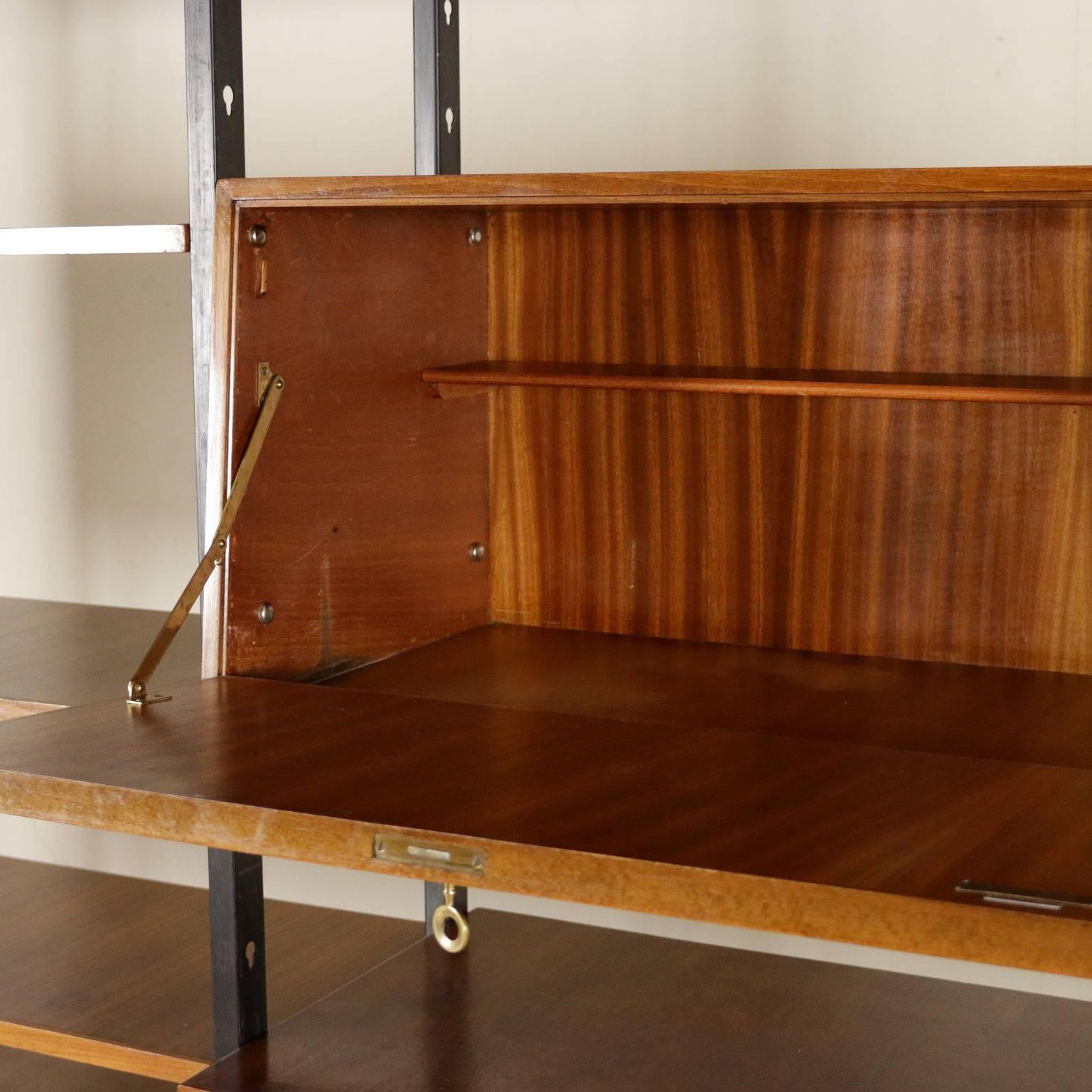 Bookcase Adjustable Elements Walnut Rosewood Vintage, Italy, 1950s-1960s 1