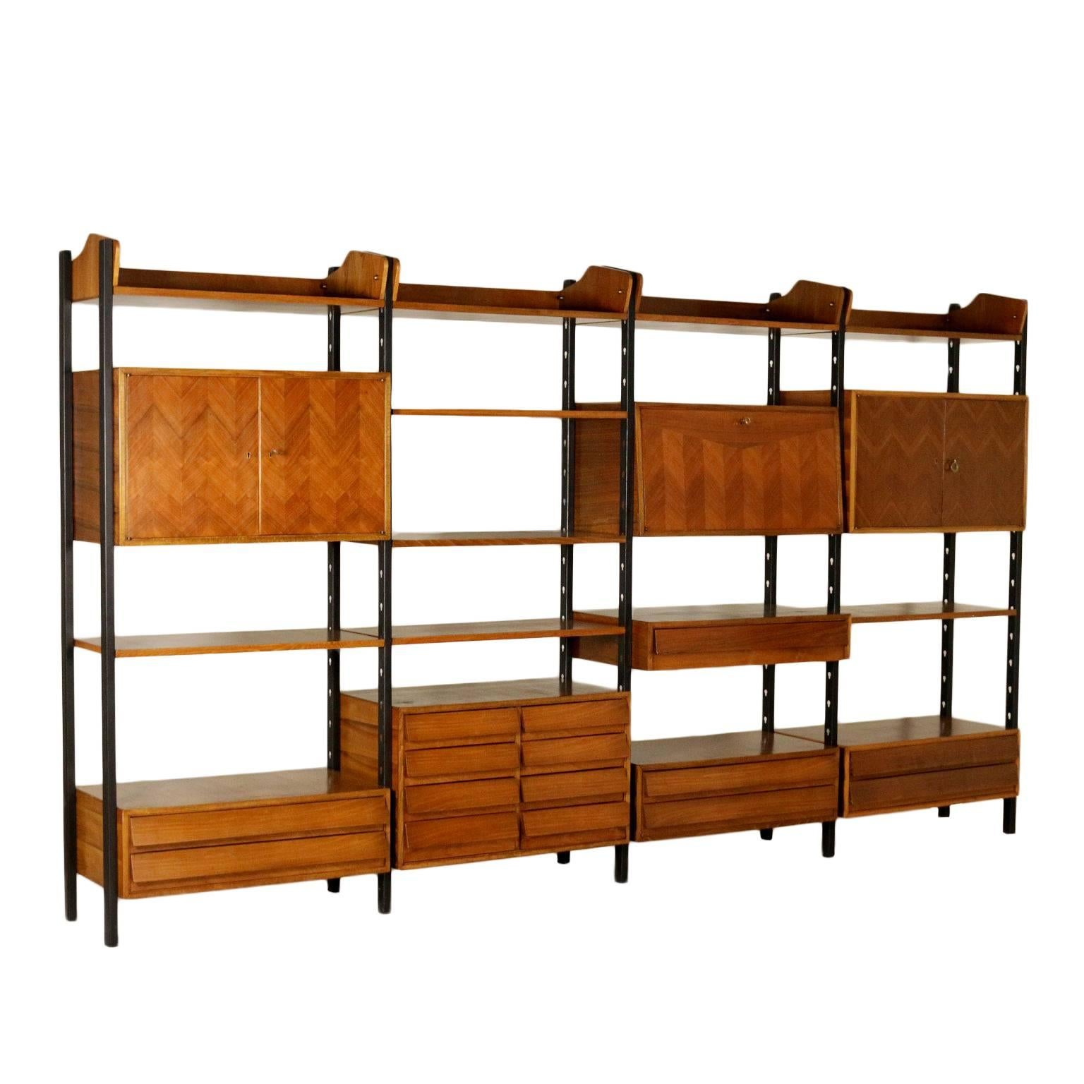 Bookcase Adjustable Elements Walnut Rosewood Vintage, Italy, 1950s-1960s