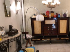 Bookcase and bar, 1960, italian , Material: Wood and (parchment leather)