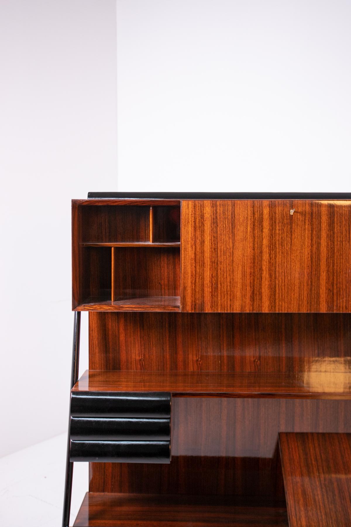 Mid-Century Modern Bookcase Attributed to Ico Parisi in Ebonized Wood, 1950s