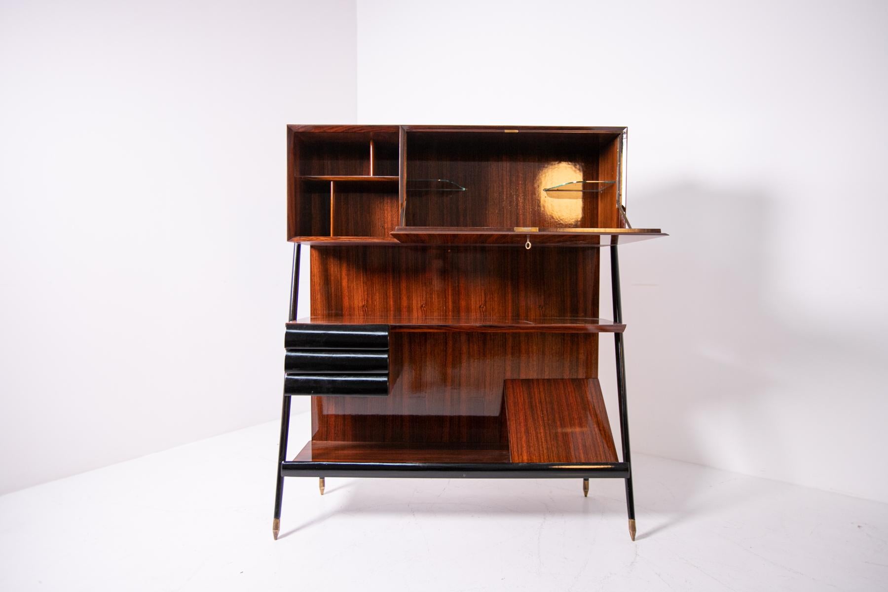 Mid-20th Century Bookcase Attributed to Ico Parisi in Ebonized Wood, 1950s