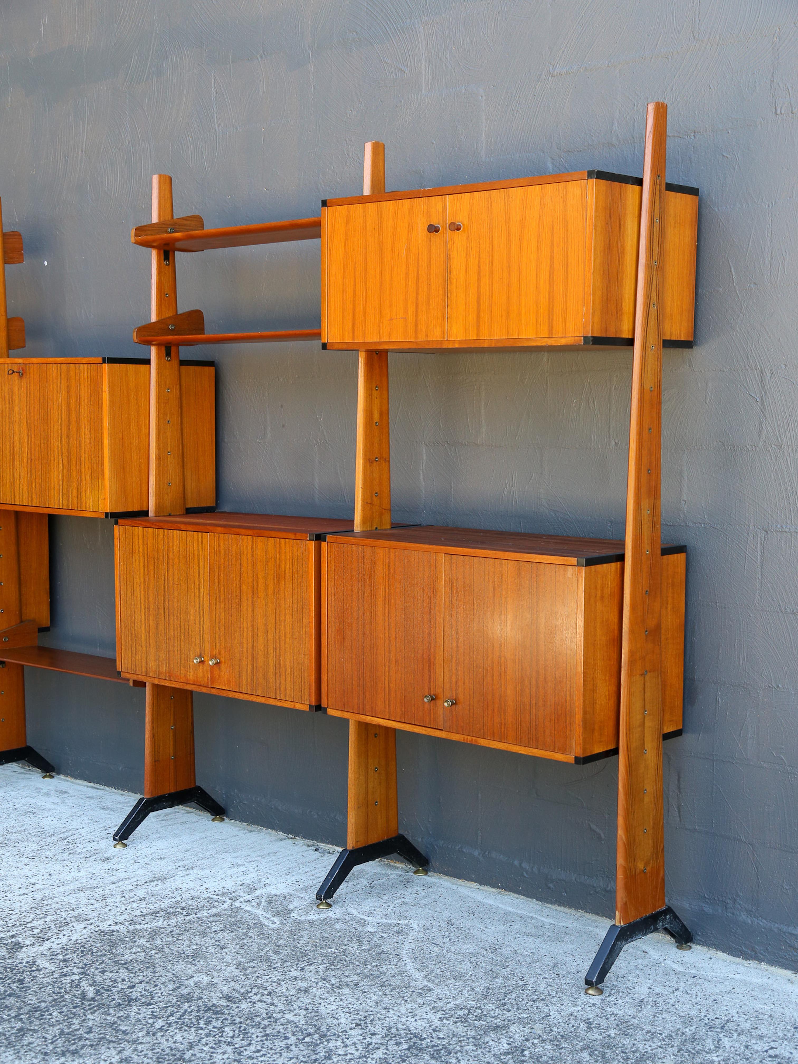Mid-20th Century Bookcase by AV Arredamenti Contemporanei in Teak & Brass For Sale