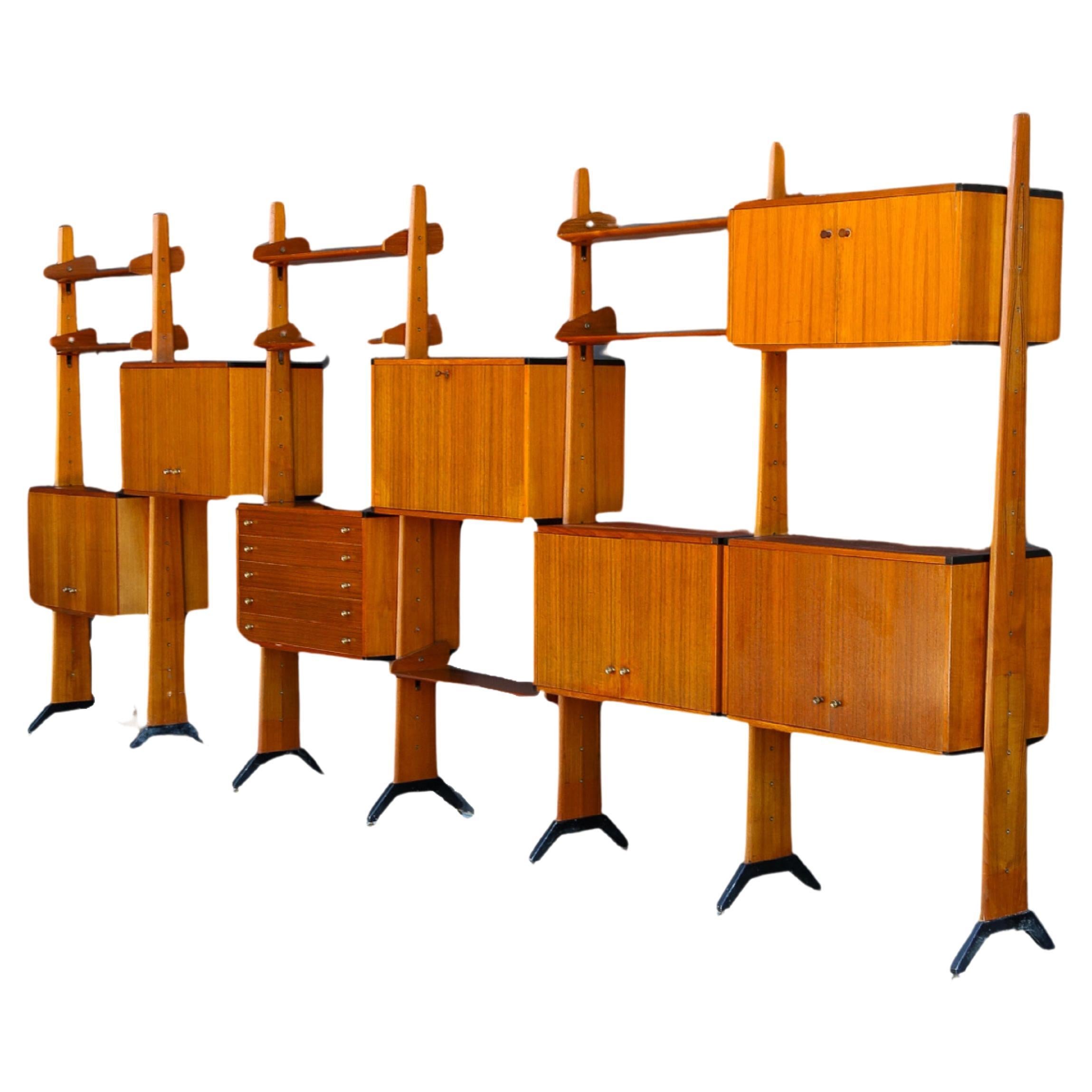 Bookcase by AV Arredamenti Contemporanei in Teak & Brass For Sale