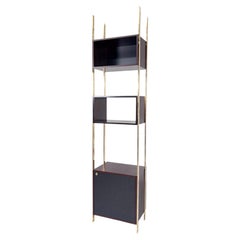 Bookcase by Jules Wabbes for Mobilier Universel, Brass and Wood, Belgium, 1960s