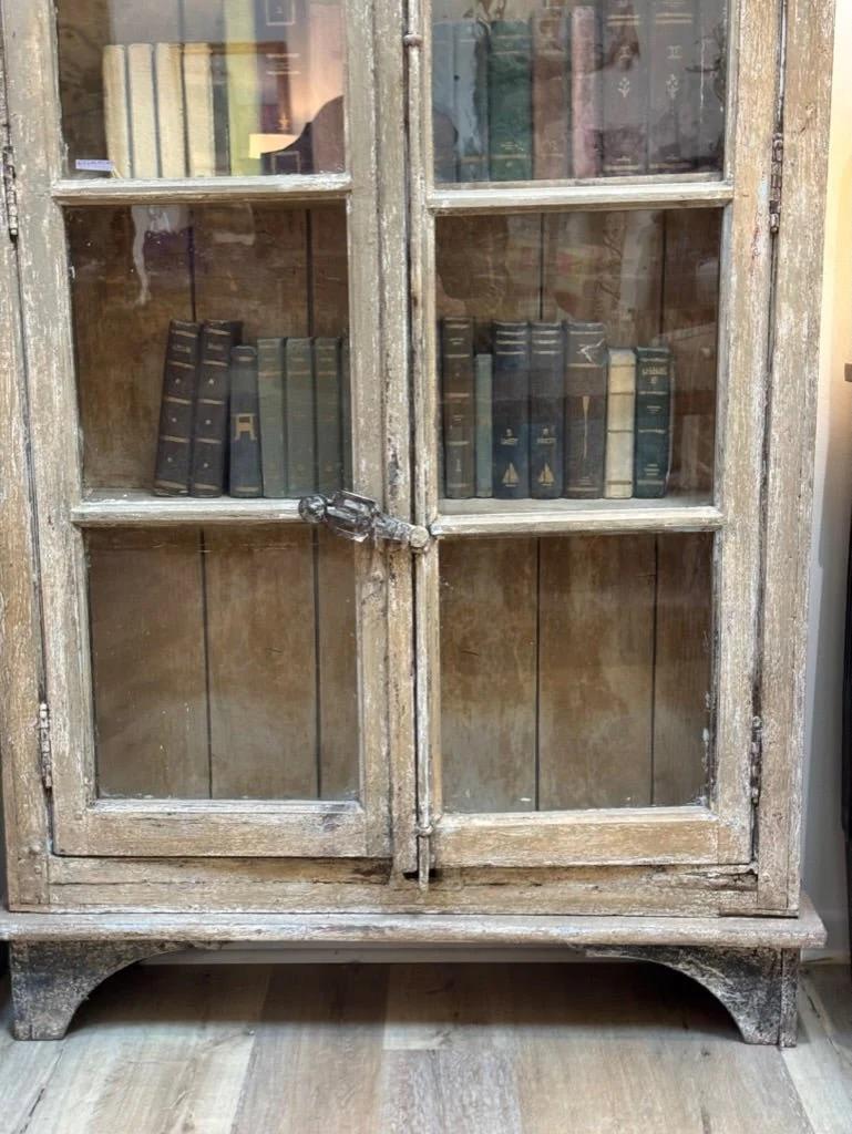 Wood Bookcase cabinet, French casement windows