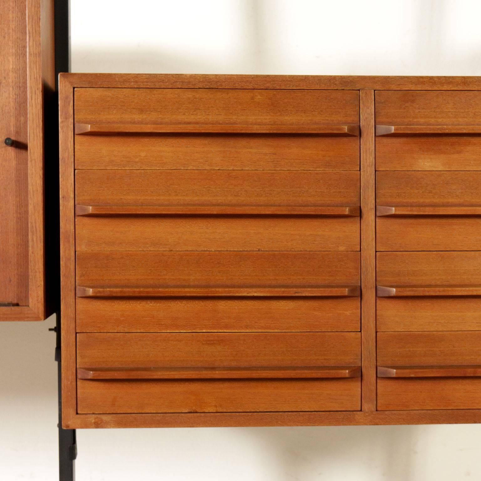 Mid-20th Century Bookcase Designed by Paolo Tilche Teak Veneer Vintage, Italy, 1950s-1960s