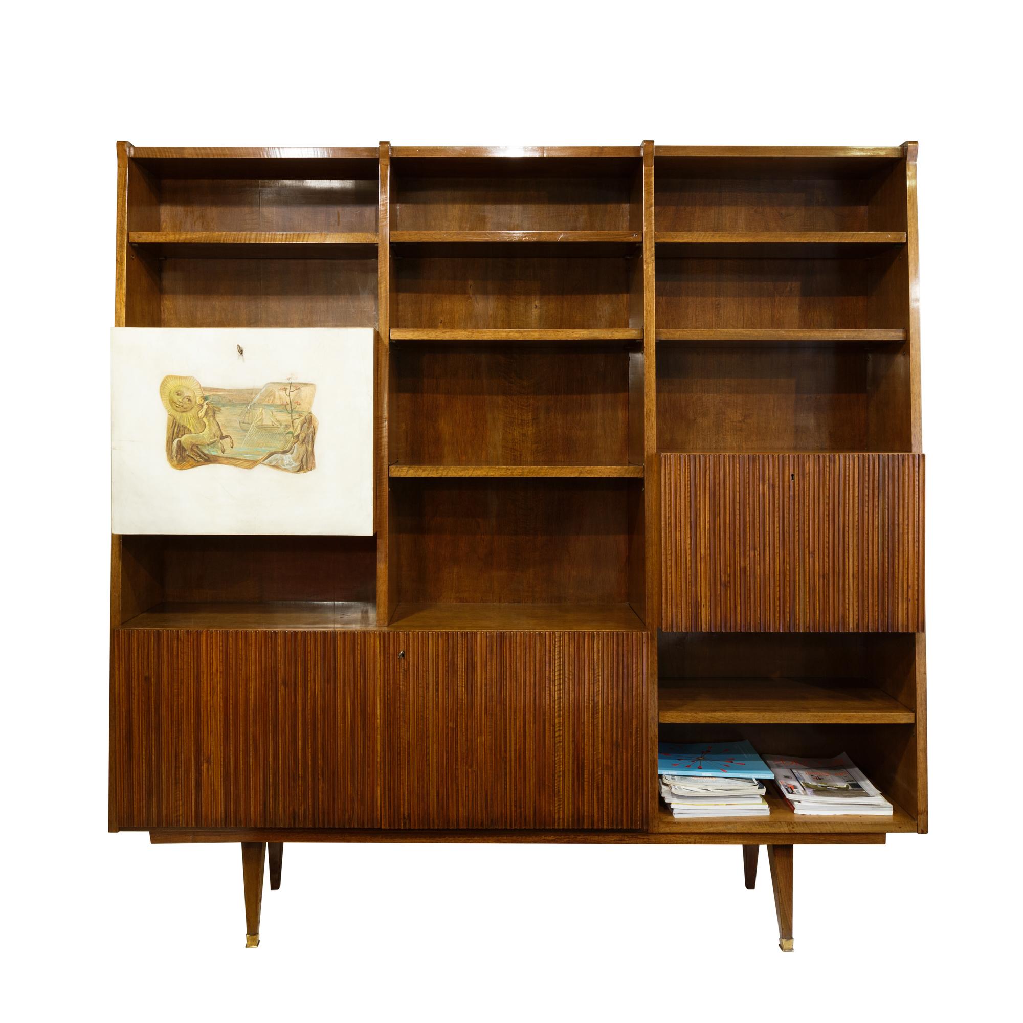 Mid-Century Modern Bookcase Desk in the Style Gio Ponti Italy 1950s Painted Parchment