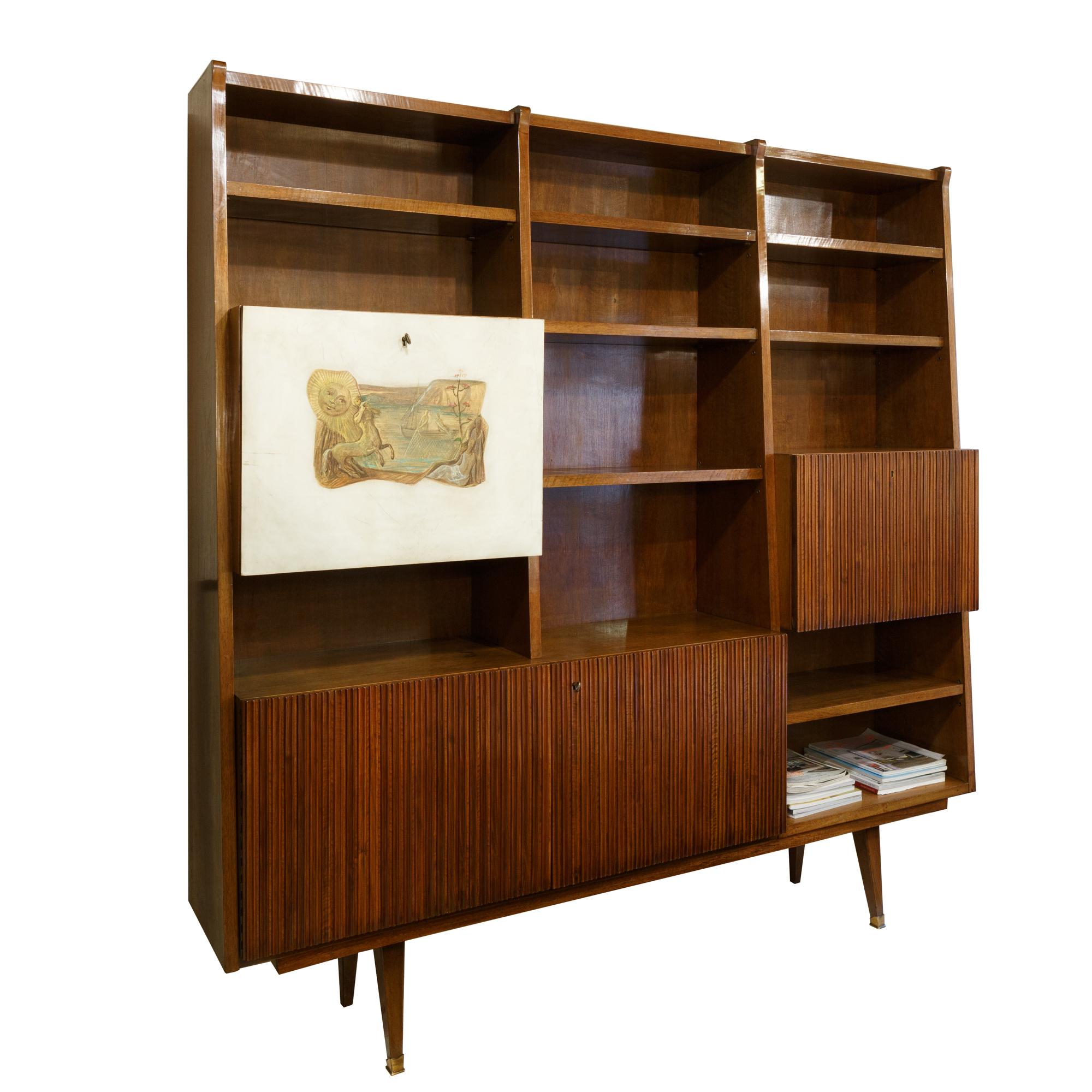 Italian Bookcase Desk in the Style Gio Ponti Italy 1950s Painted Parchment