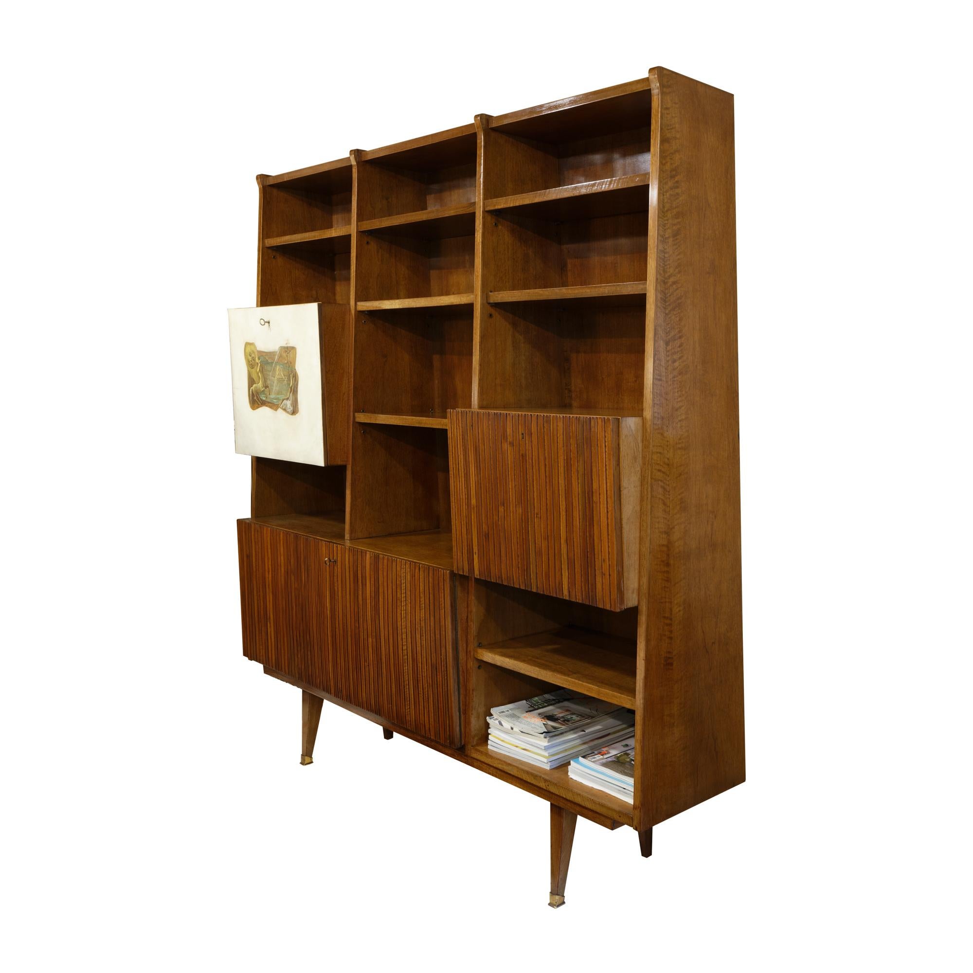 Bookcase Desk in the Style Gio Ponti Italy 1950s Painted Parchment In Good Condition In Lucca, IT