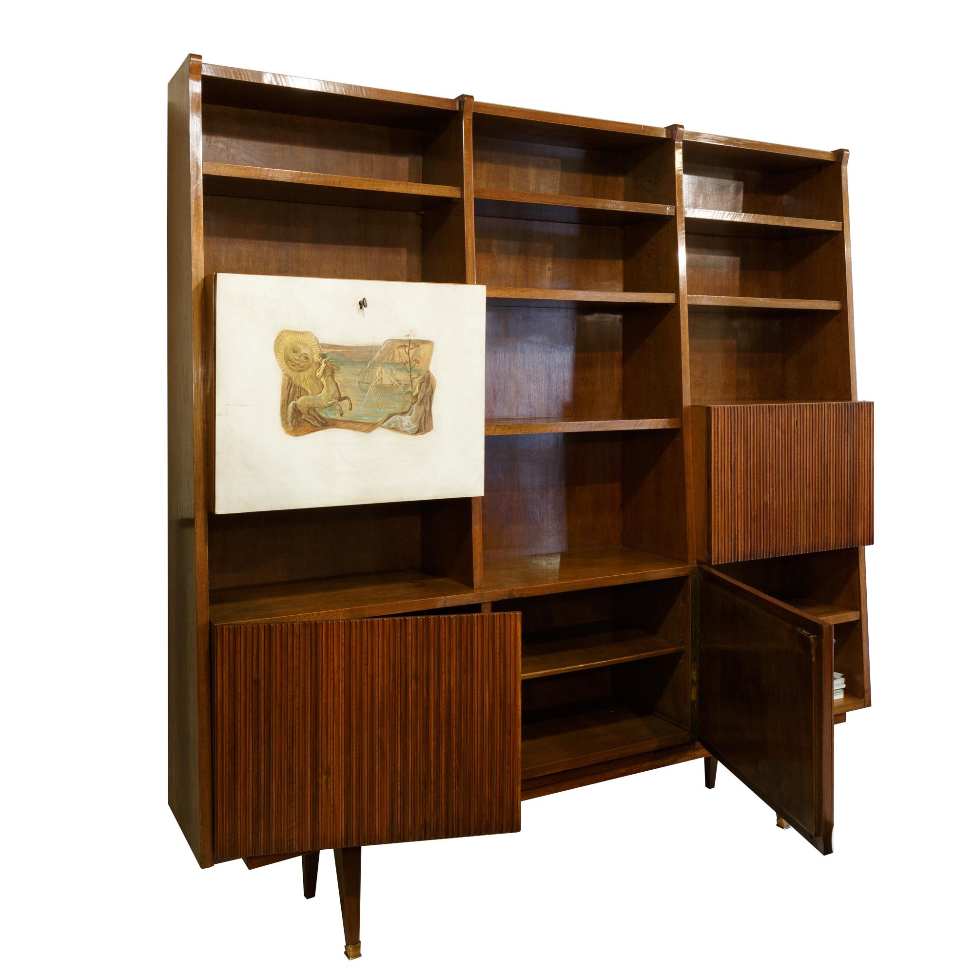 Bookcase Desk in the Style Gio Ponti Italy 1950s Painted Parchment 2