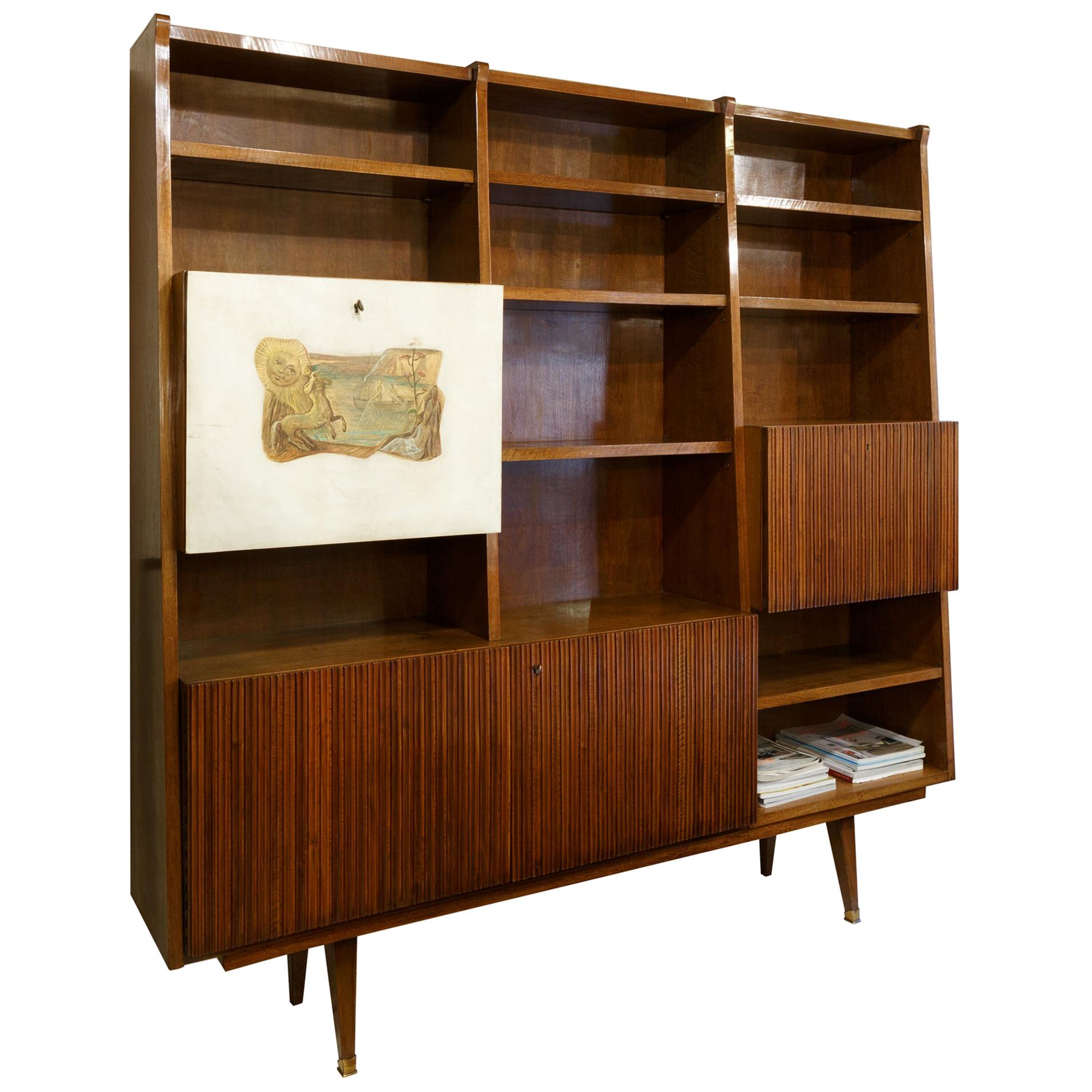 Bookcase Desk in the Style Gio Ponti Italy 1950s Painted Parchment