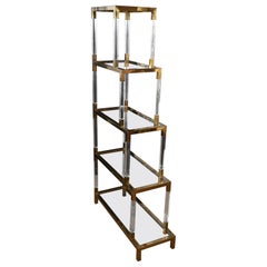 Bookcase / Étagère with Shelves in Plexiglass and Brass, Made in Italy